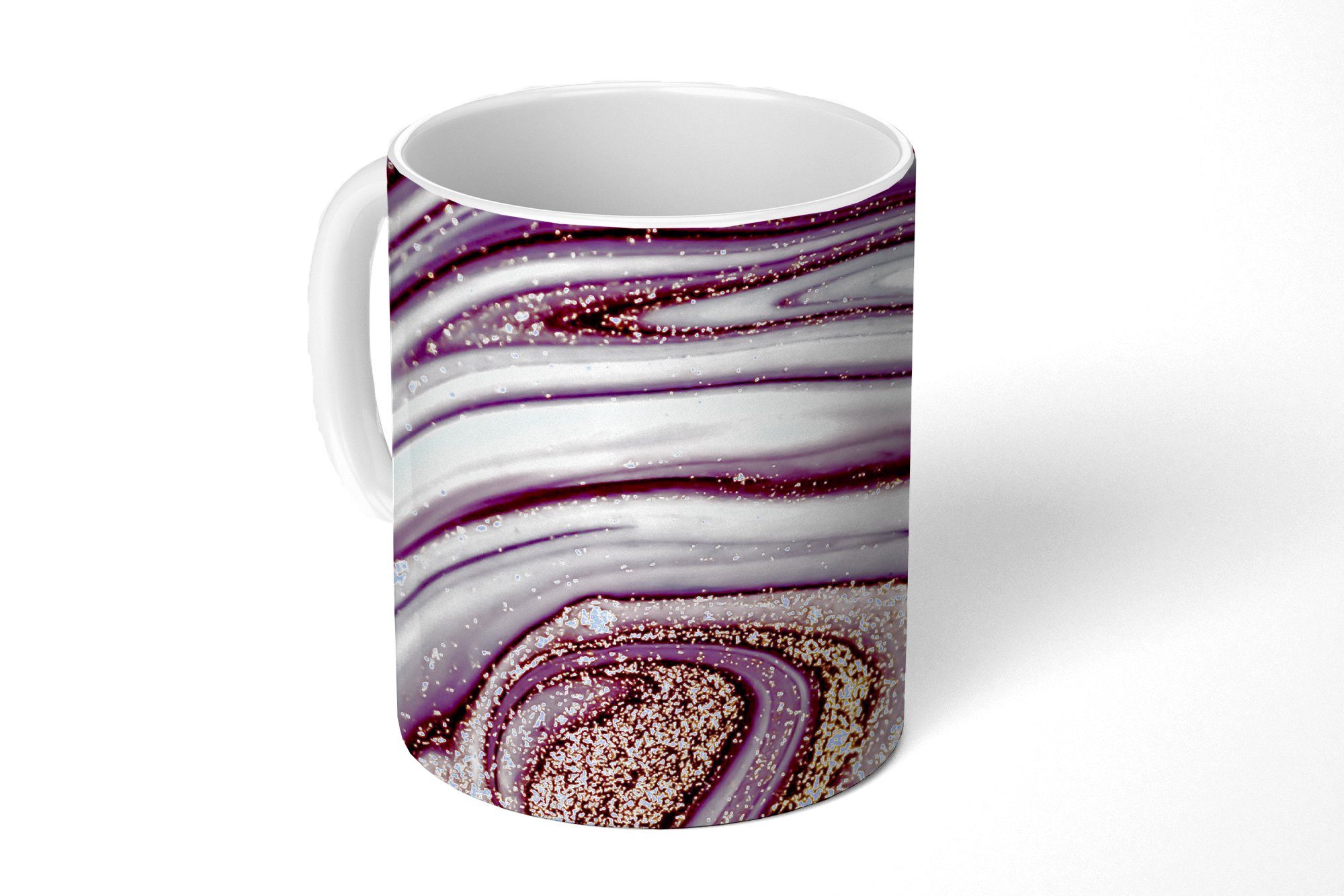 Kaffeetassen, MuchoWow Keramik, - - Marmor Tasse - Geschenk Marmoroptik Teetasse, - Luxus, Teetasse, Rosa Glitter - Gold Becher,