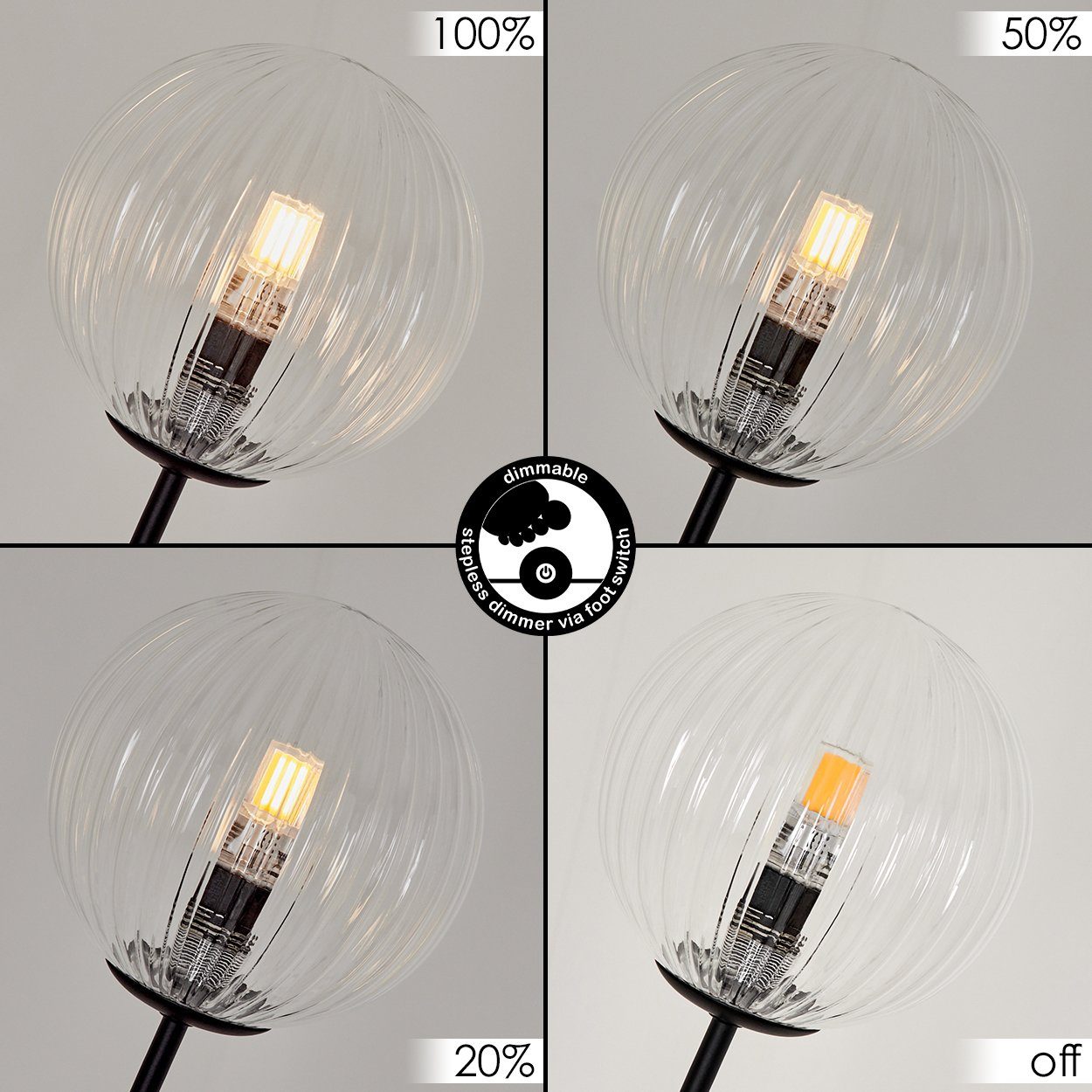 hofstein Stehlampe dimmbare Stehlampe aus Metall/Glas in Schwarz/Klar/Riffelglas, ohne Leuchtmittel, Standleuchte Glaskugeln Ø12cm, dimmbar, 5xG9, ohne Leuchtmittel