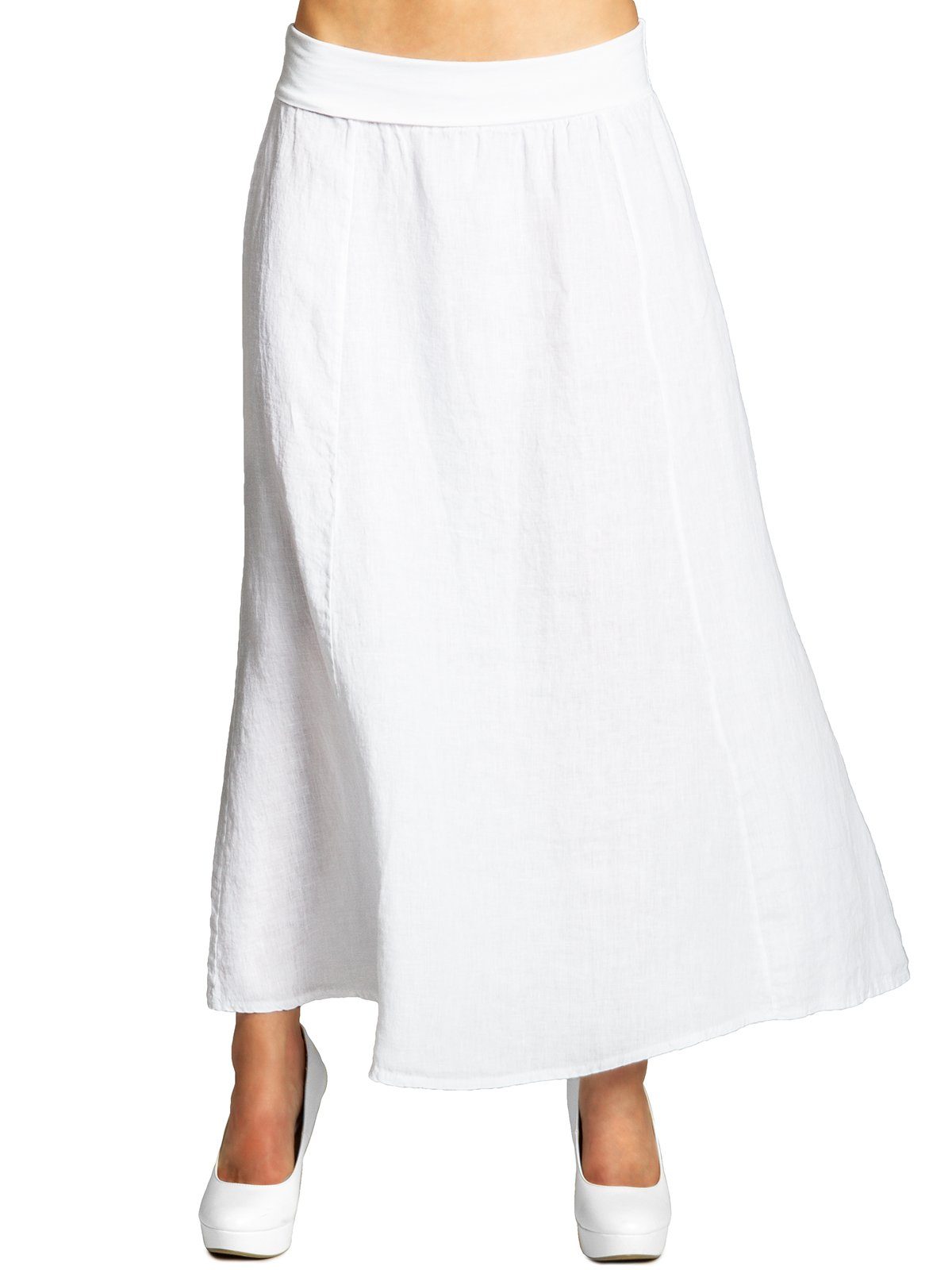 Caspar Faltenrock RO019 Damen langer Maxi Sommer Leinenrock mit figurfreundlichem Stretch Bund - Made in Italy