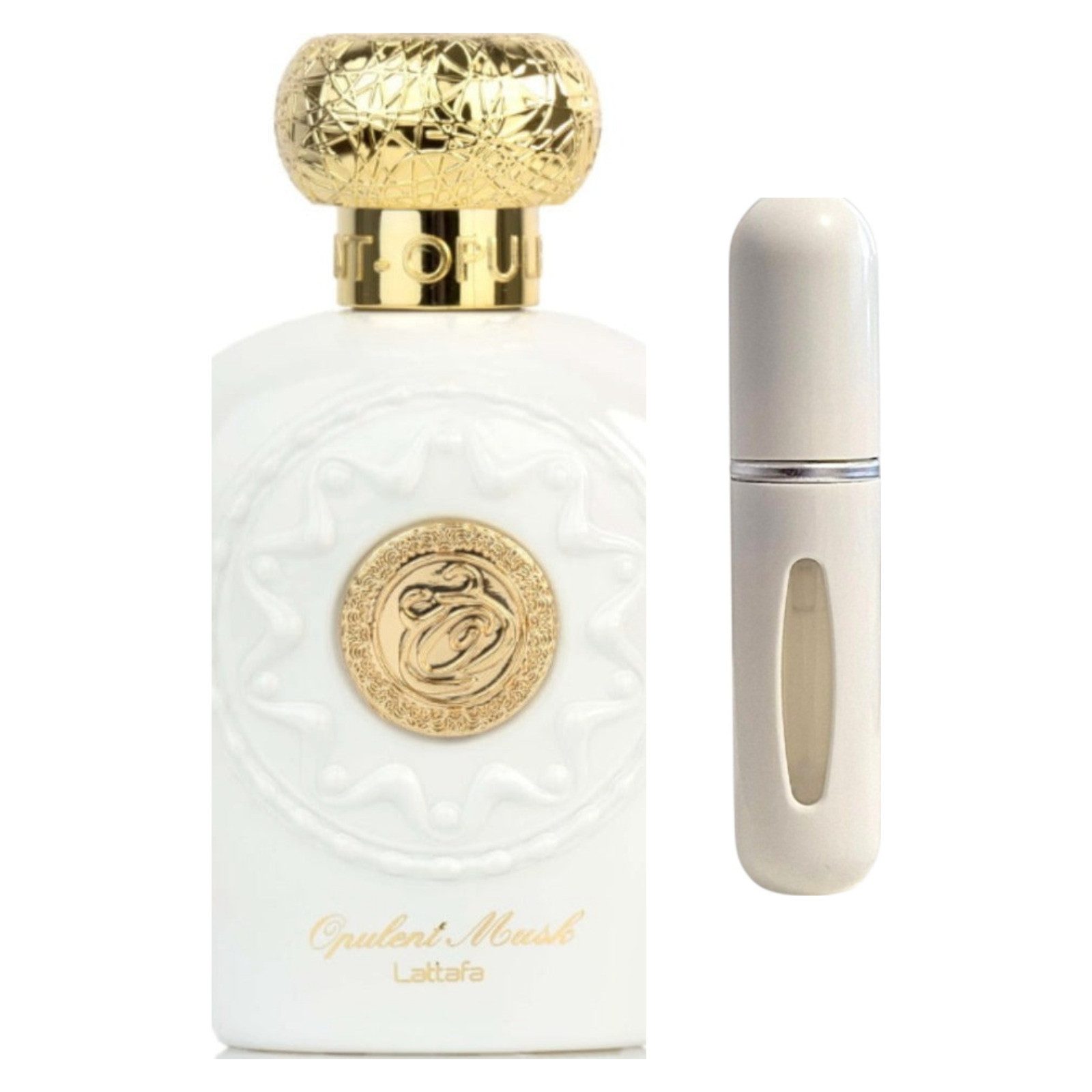 Lattafa Duft-Set Opulent Musk EDP – Orientalisch Gourmand + Parfümzerstäuber (leer)