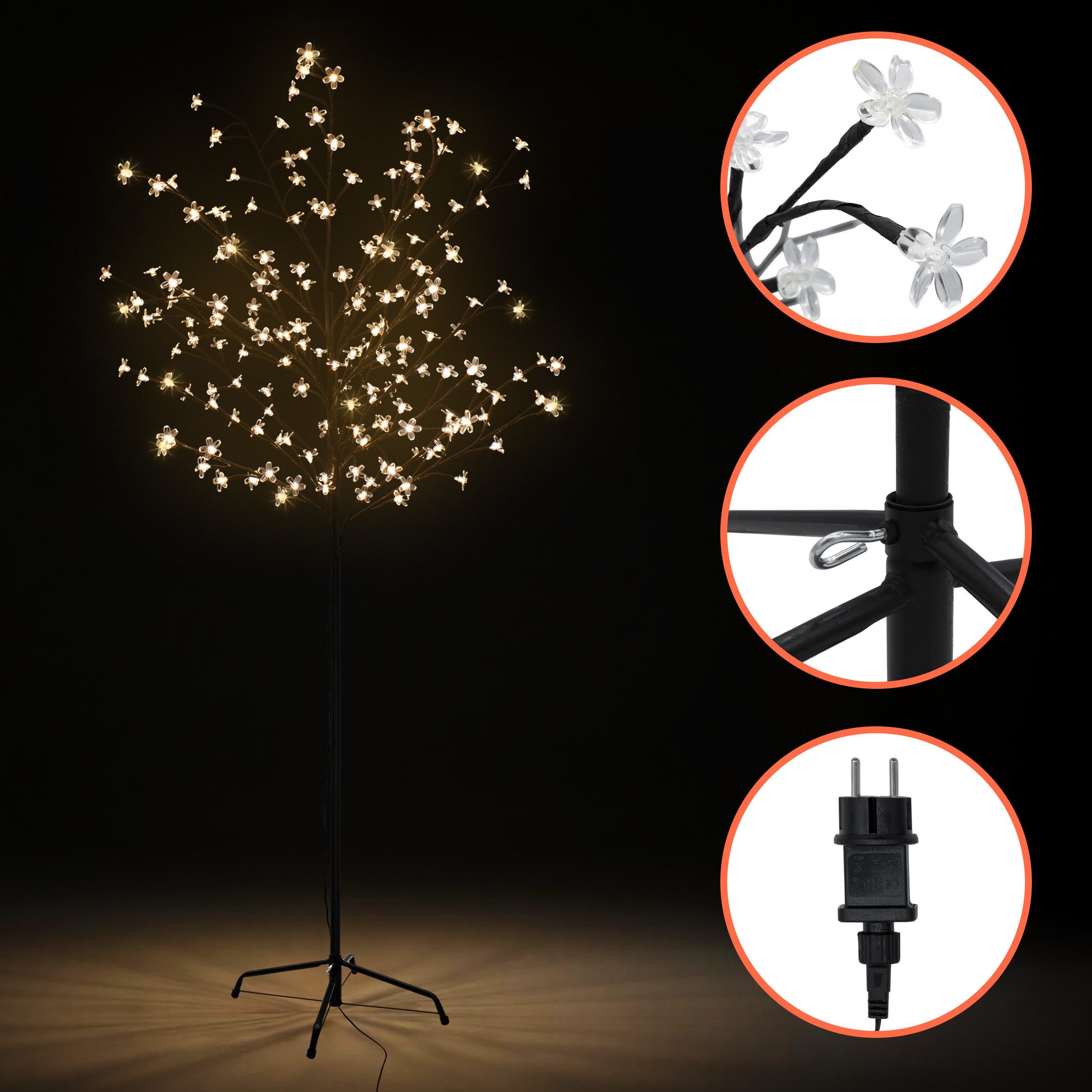 Spetebo LED-Dekofigur Kirschblüten Baum für Außen mit 180 LED Blüten (Anzahl, 1 St., Set), mit biegsamen Ästen – Bild 4 von 5