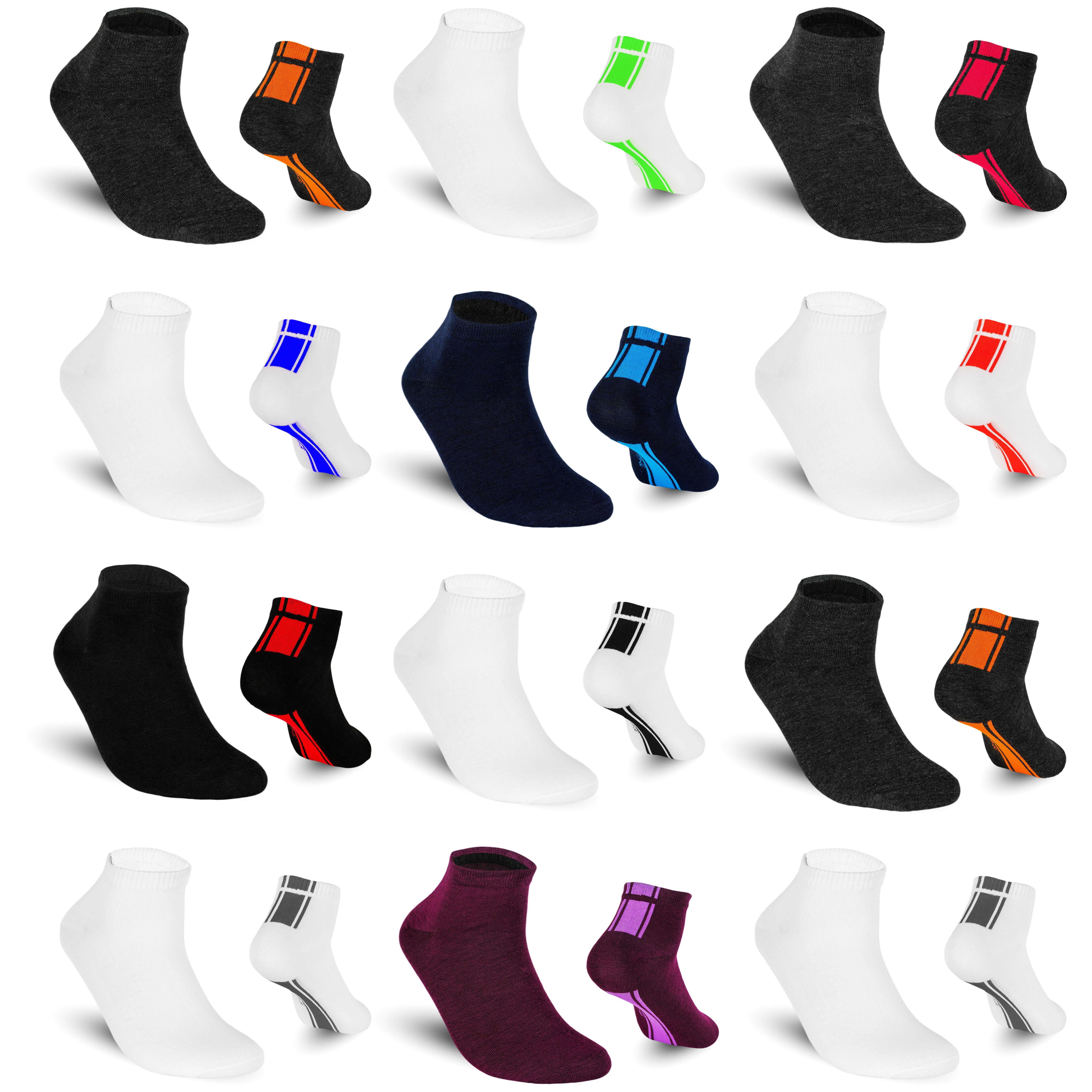 TEXEMP Sneakersocken 6 bis 18 Paar Sneaker Socken Herren & Damen Mehrfarbig Baumwolle (Packung, 12-Paar) Langlebig & Robust