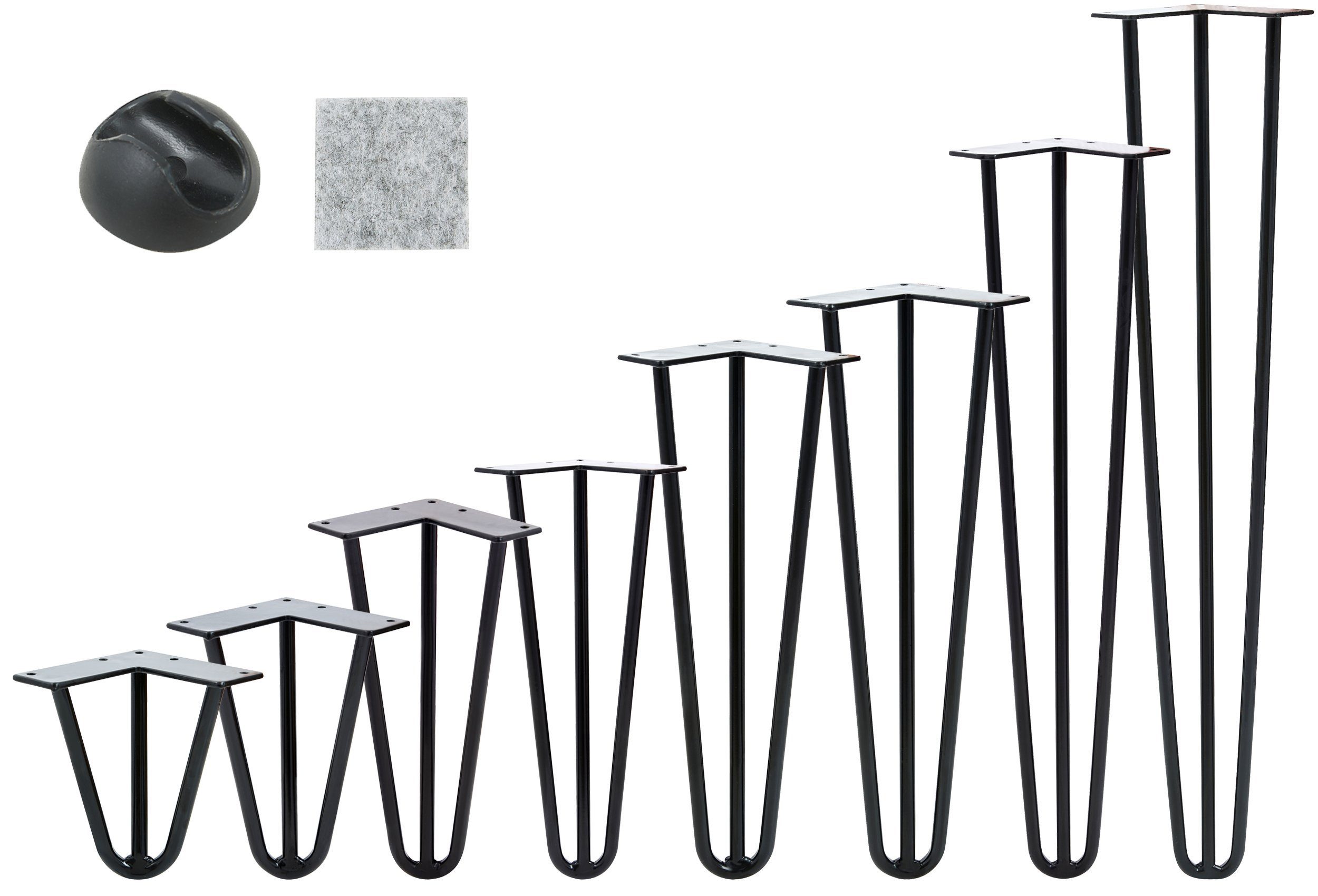 VENDOMNIA Tischbein Hairpin 4er Set, Metall, aus Stahl, 2 oder 3 Streben, Größenwahl, Haarnadel Möbelfüße,Hairpin Legs Tischgestell,Couchtisch, Schreibtisch