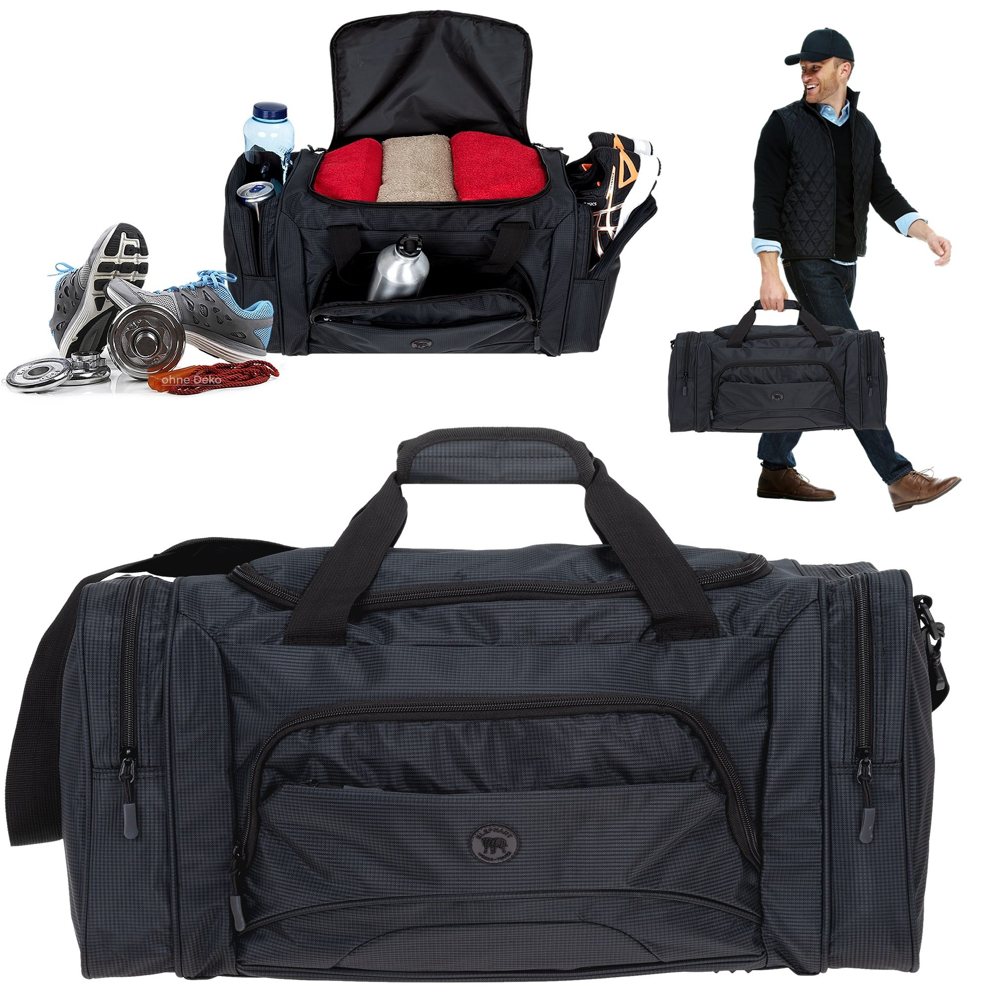 ELEPHANT Sporttasche Reisetasche Saunatasche Damen Herren groß 62 cm XL, Color Sport Reise Sauna Tasche Fitness Gym + Flasche