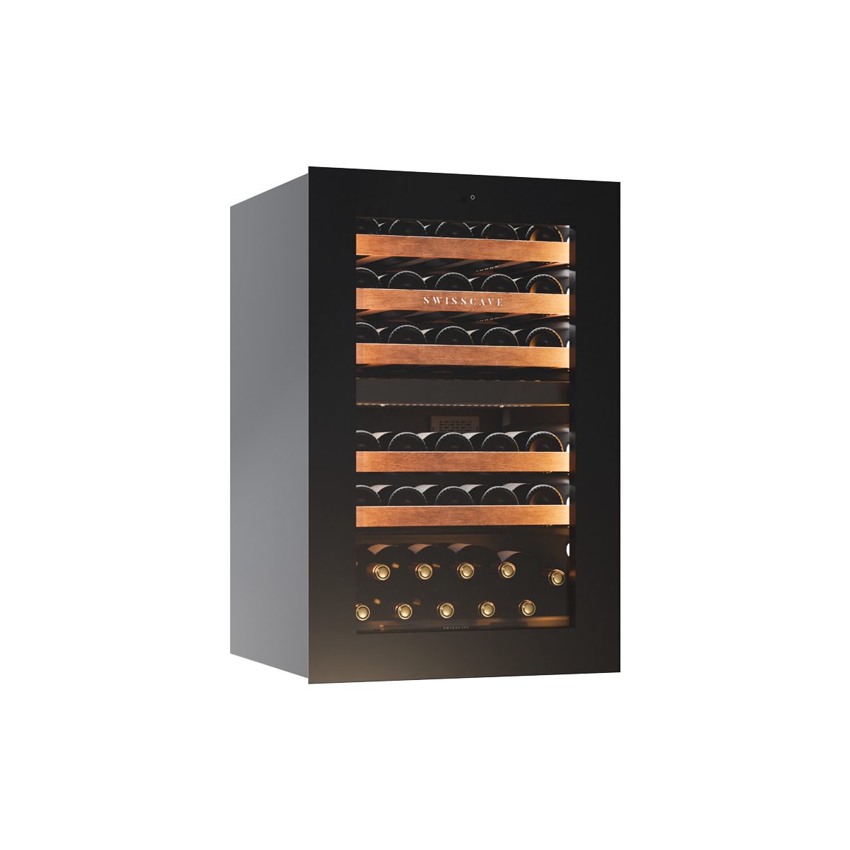 Swisscave Einbauweinkühlschrank WIB-88DFT, 2-Zonen, 88cm, 40 Flaschen, Touch to open, 5 Jahre Garantie, für 40 Standardflaschen á 0,75l,Touch-to-Open, Zwei Temperaturzonen, UV-abweisende Glastür