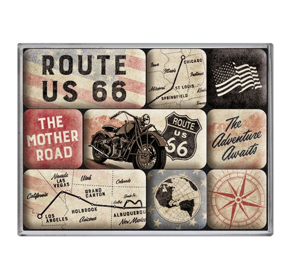 Thumbnail - Nostalgic-Art Magnet 9tlg. Magnetset - US Highways - Route 66 Bike Map