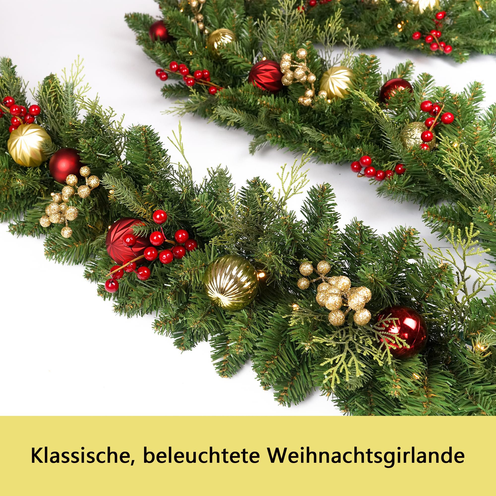 Kunstgirlande Weihnachtsgirlande mit Beleuchtung Weihnachtsdekoration für, Coonoor, Kaminsims, Treppenhaus, Innen- und Außenbereich – Bild 4 von 5