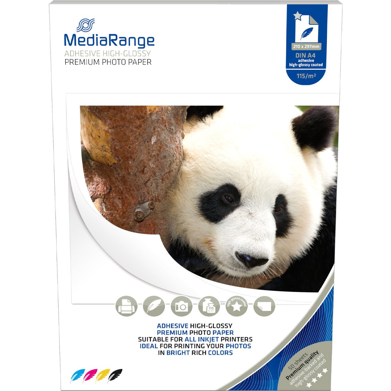 Mediarange Fotopapier Selbstklebendes Fotopapier A4 glänzend, 115g/m², 50 Blatt für Inkjet, DIN A4 (21,0 x 29,7 cm)/115 g/m²/reißfest