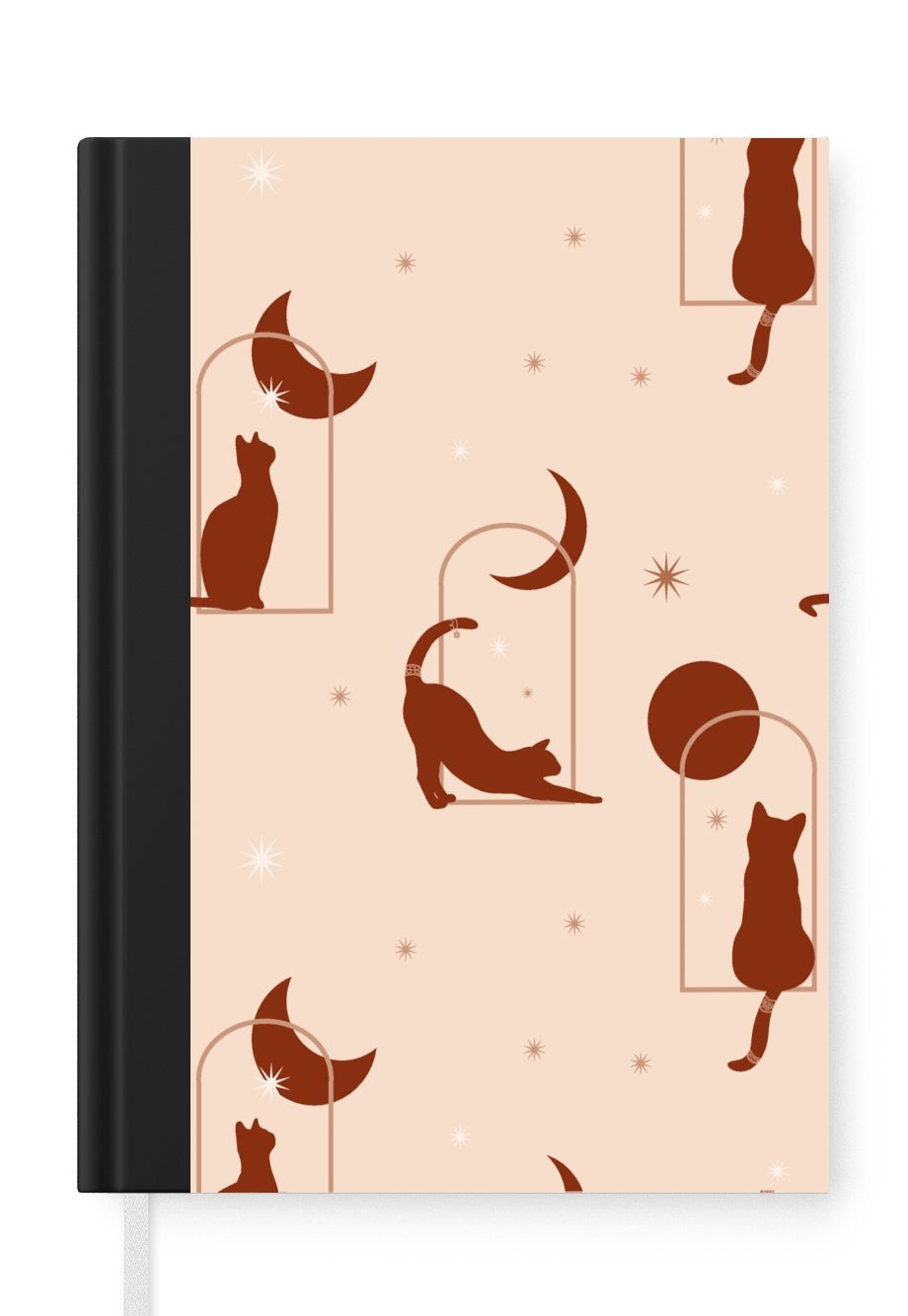 MuchoWow Notizbuch Katze - Sterne - Muster, Journal, Merkzettel, Tagebuch, Notizheft, A5, 98 Seiten, Haushaltsbuch