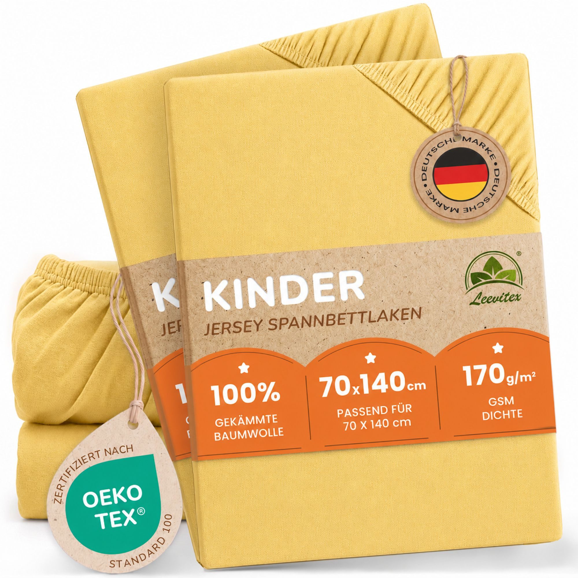 leevitex® Spannbettlaken für Kinderbetten, 2er-Set, 70 x 140 cm, Steghöhe 15 cm, Jersey, Gummizug: rundum, (2 Stück), verschiedene Farben, OEKO-TEX® STANDARD 100 zertifiziert