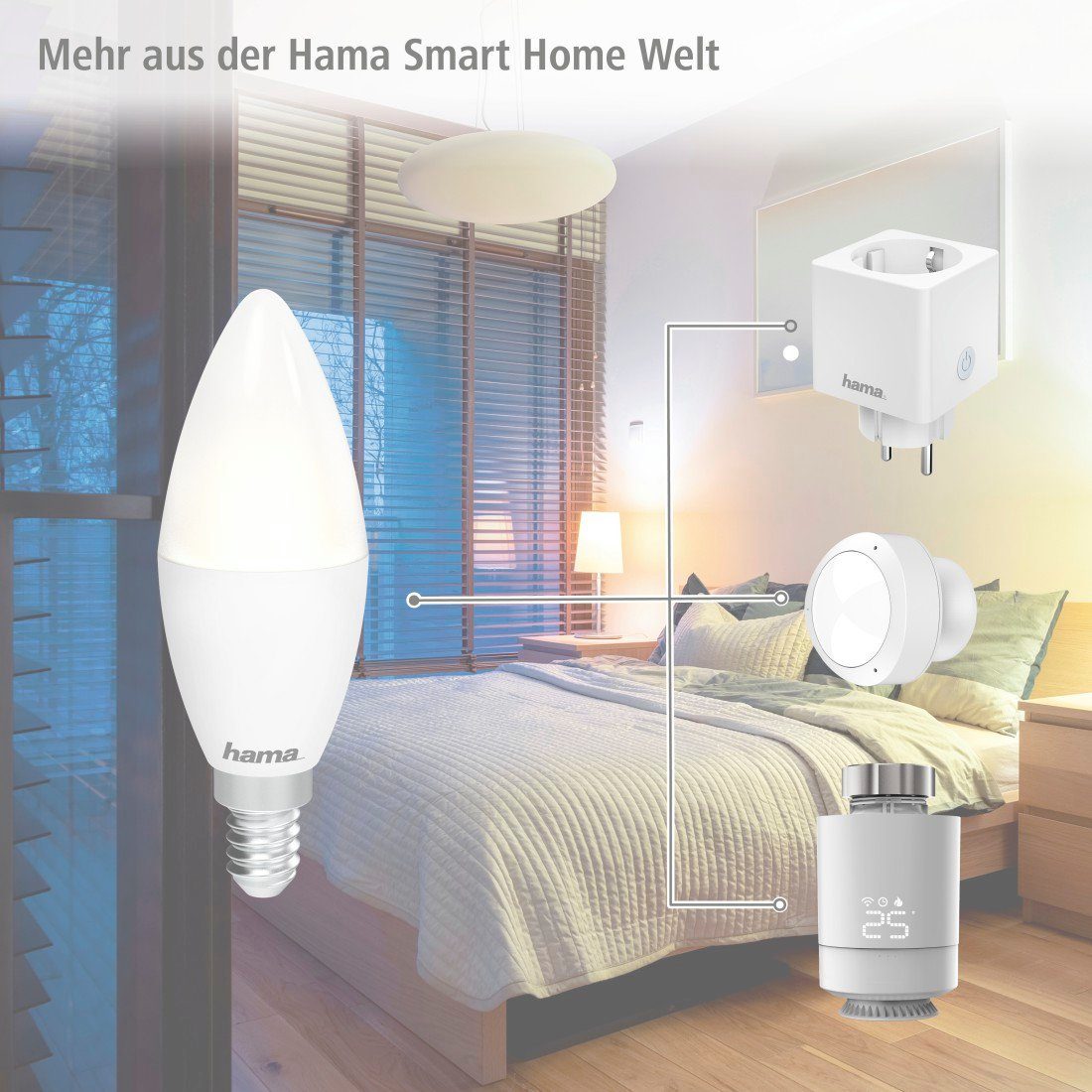 Hama Smarte LED-Leuchte Smarte Kerze LED Glühbirne wechselbar, 6500K Tageslichtweiß, Warmweiß 5,5W, - E14 Hub LED Typ 2700K ohne