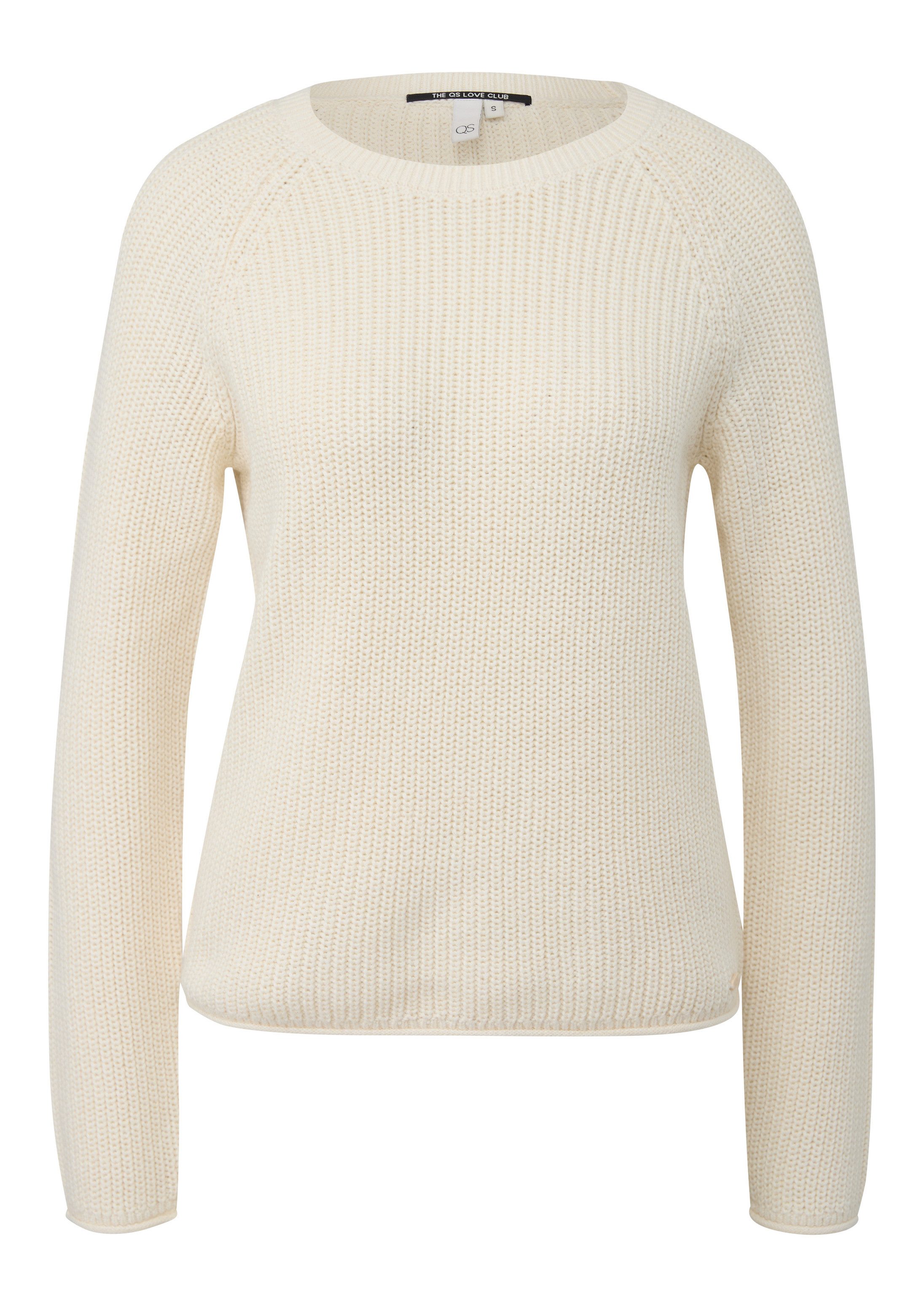 QS Longpullover Strickpullover Pullover mit Rippstruktur und Rollkanten