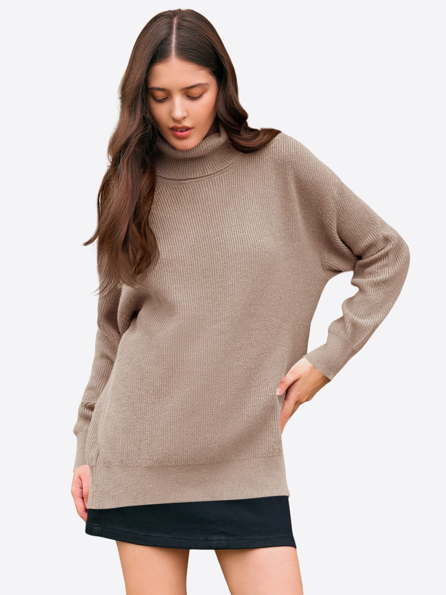 Imily Bela Sweater Damen Lässiger Oversize Rollkragenpullover (Packung, 1-tlg., 1per-Pack) Fledermausärmel