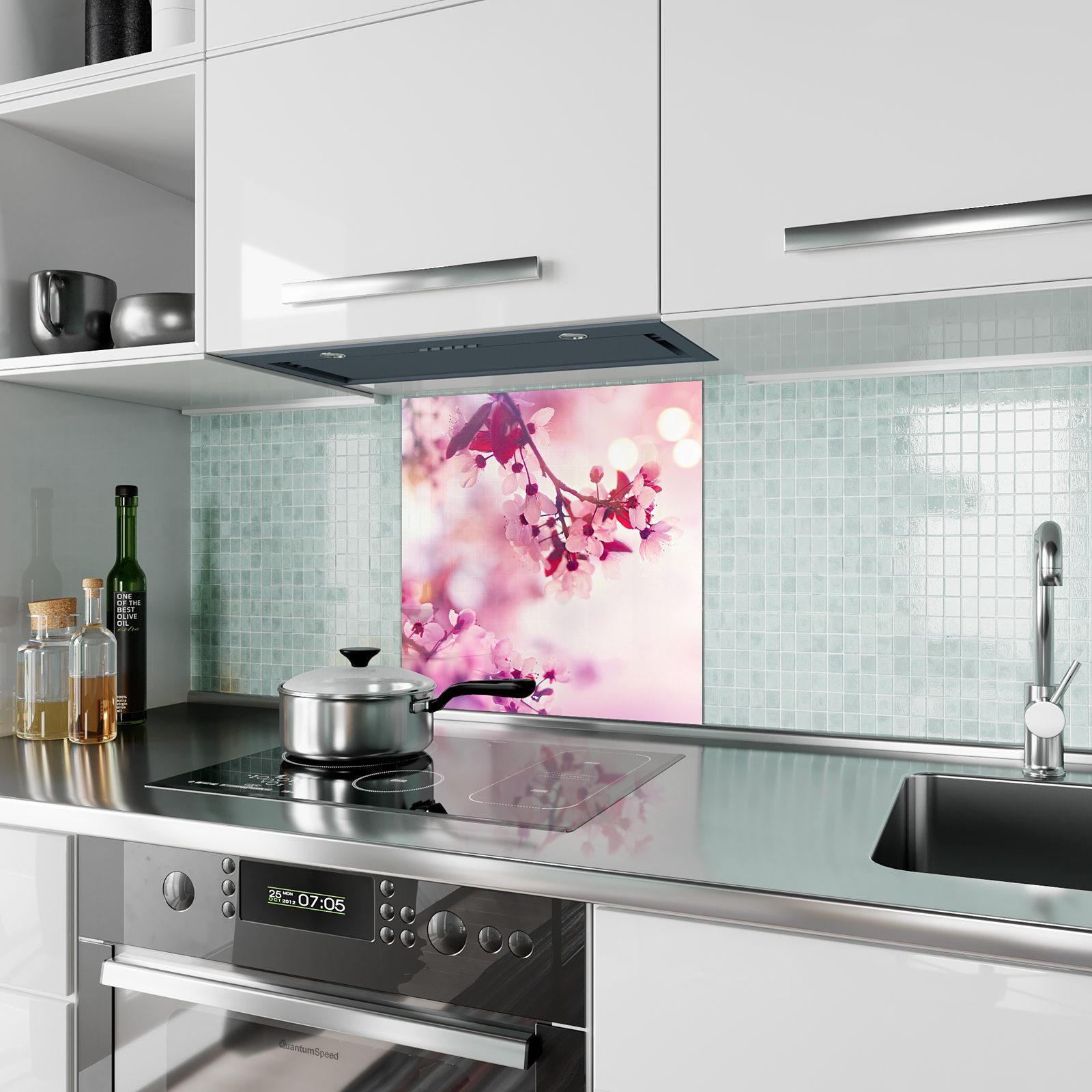 Spritzschutz Frühlingsblüte Motiv mit Primedeco Küchenrückwand Küchenrückwand Glas