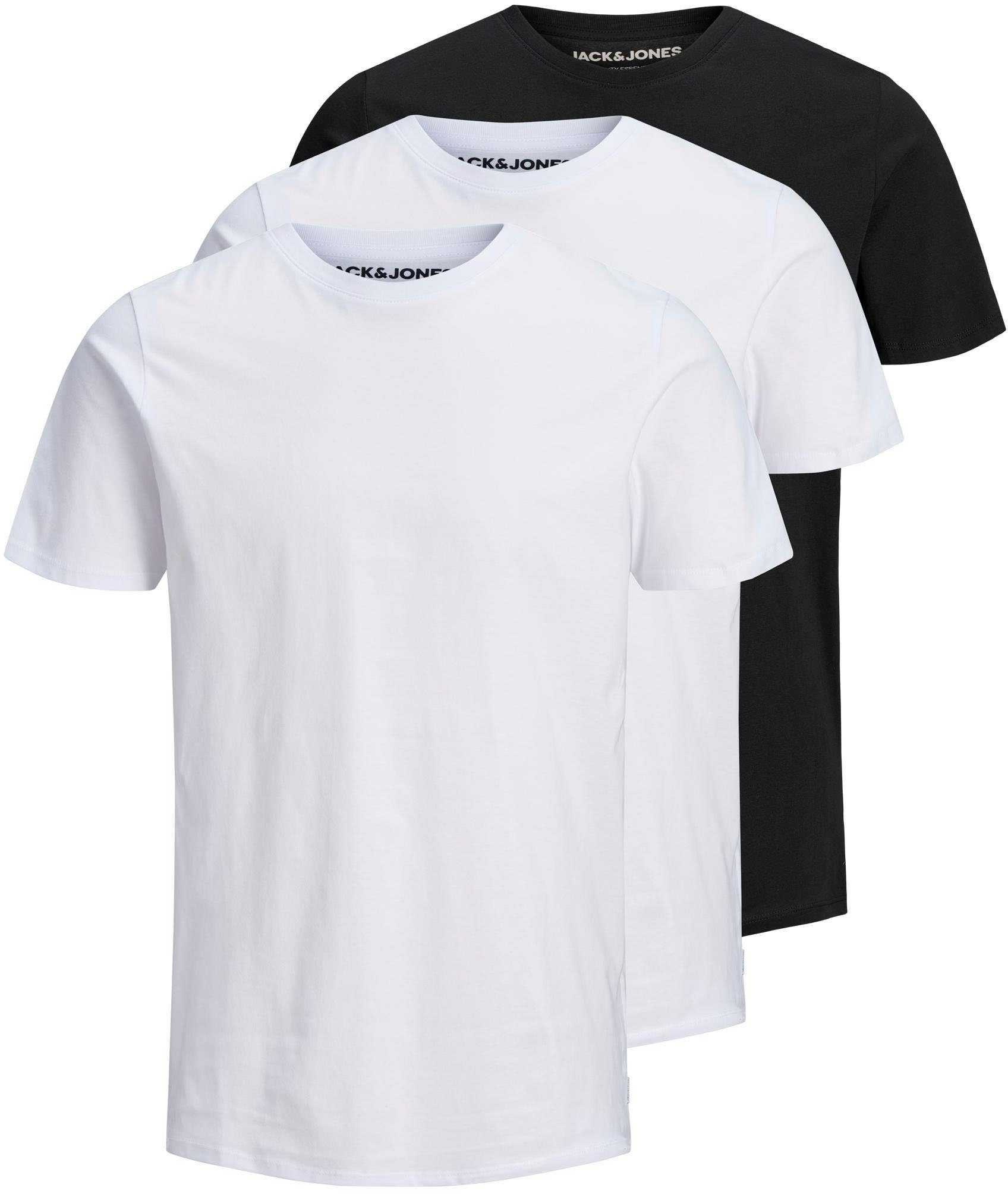 Jack & Jones TEE ORGANIC (Packung, BASIC 3-tlg) Rundhalsshirt 3PK weiß, schwarz