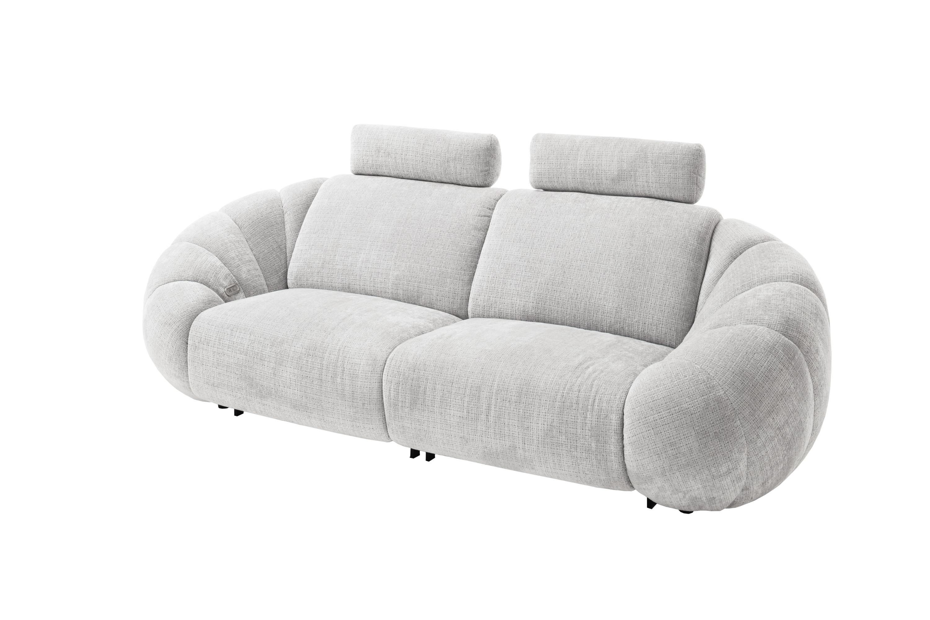 Robas Lund Sofa, hellgrau m. verstellbarer Kopfstütze, USB & Relaxfunktion 265x109x103