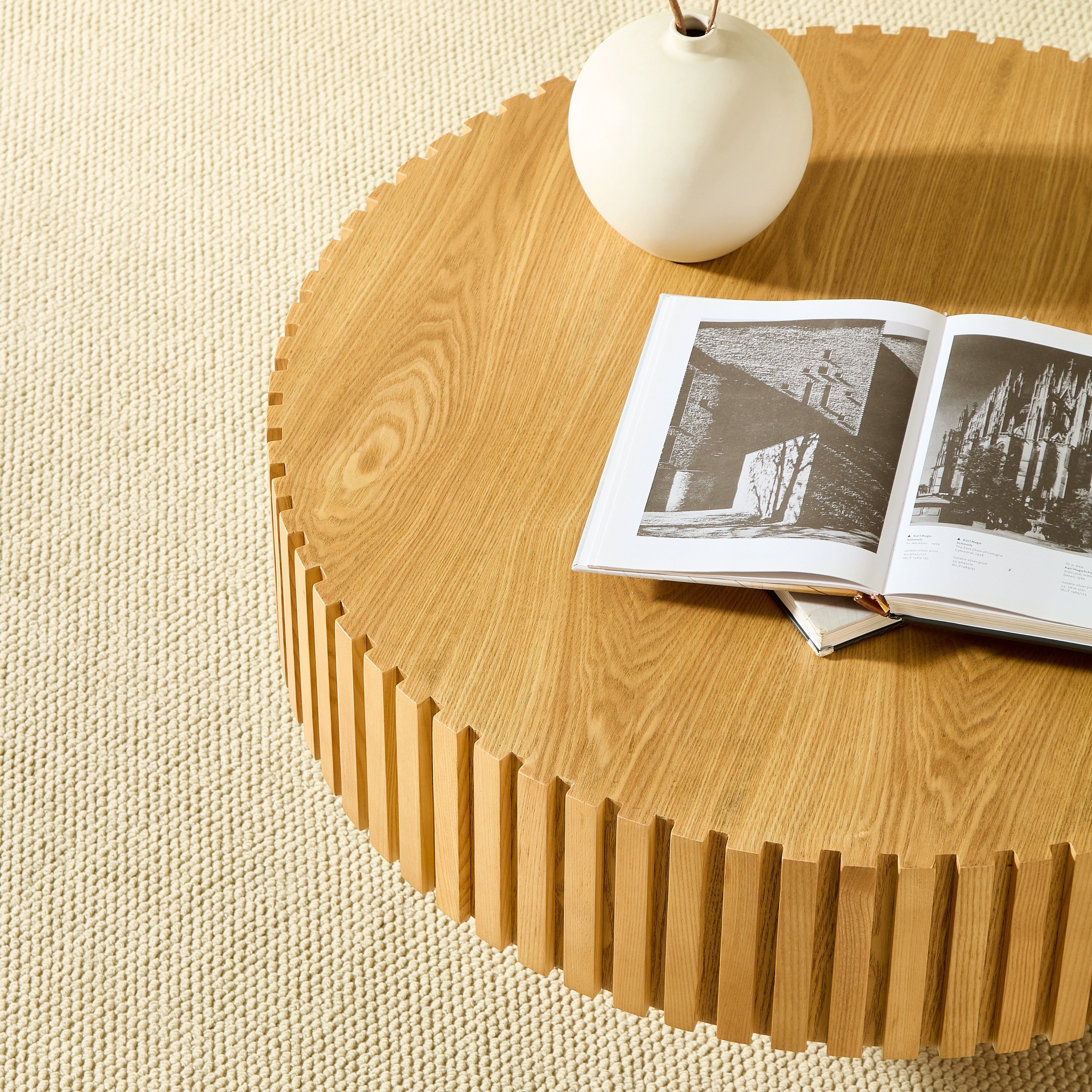 NJLyuhome Couchtisch Beistelltisch Runder Kaffetisch mit Massivholz-Rahmen, 80x35cm (1-St) – Bild 4 von 5