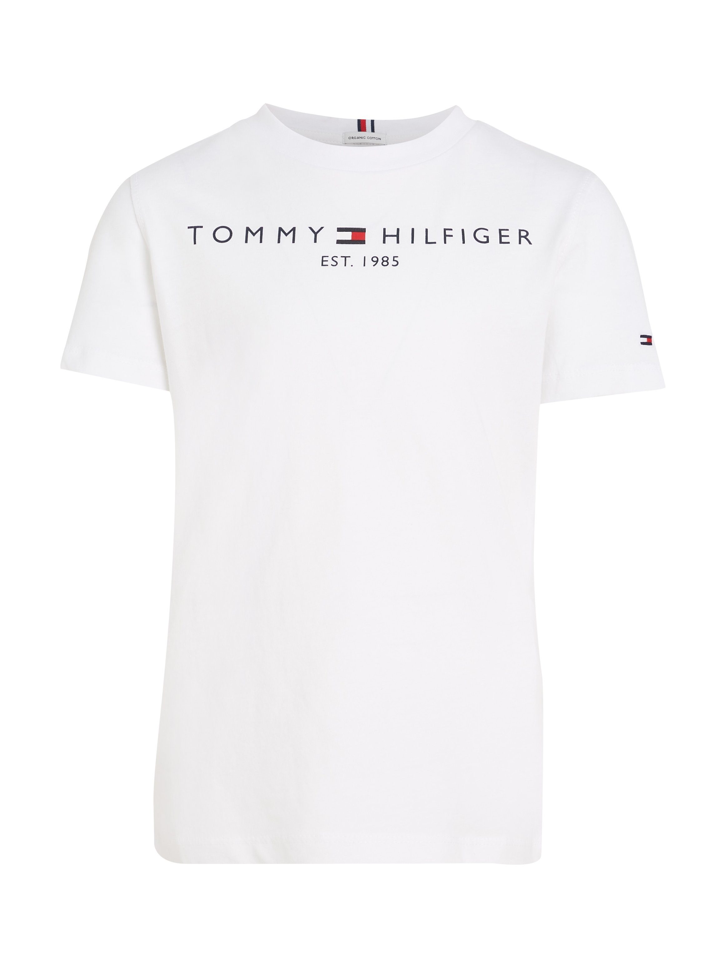 Tommy Hilfiger Logo-Schriftzug SWEATPANTS ESSENTIAL White Hilfger Rundhalsshirt Tommy mit