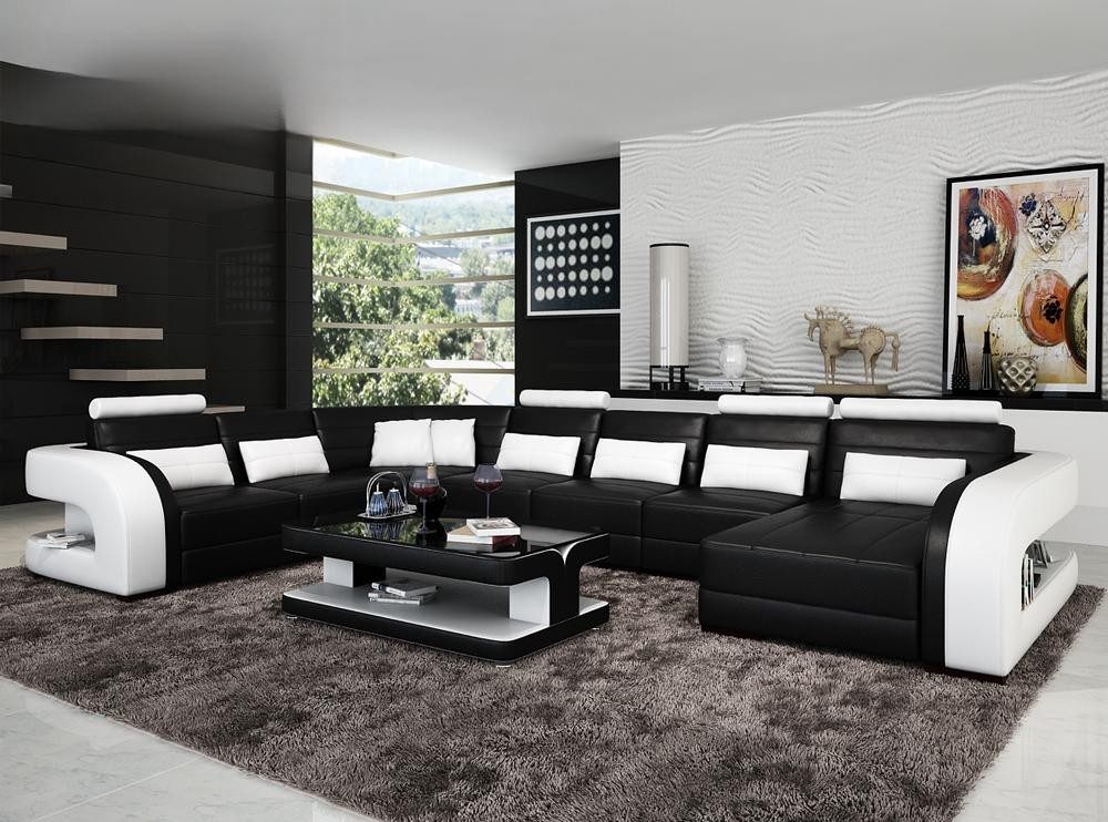 JVmoebel Wohnlandschaft Big Sofa Eckcouch aus Leder mit Polsterung in Schwarz, Made in Europa
