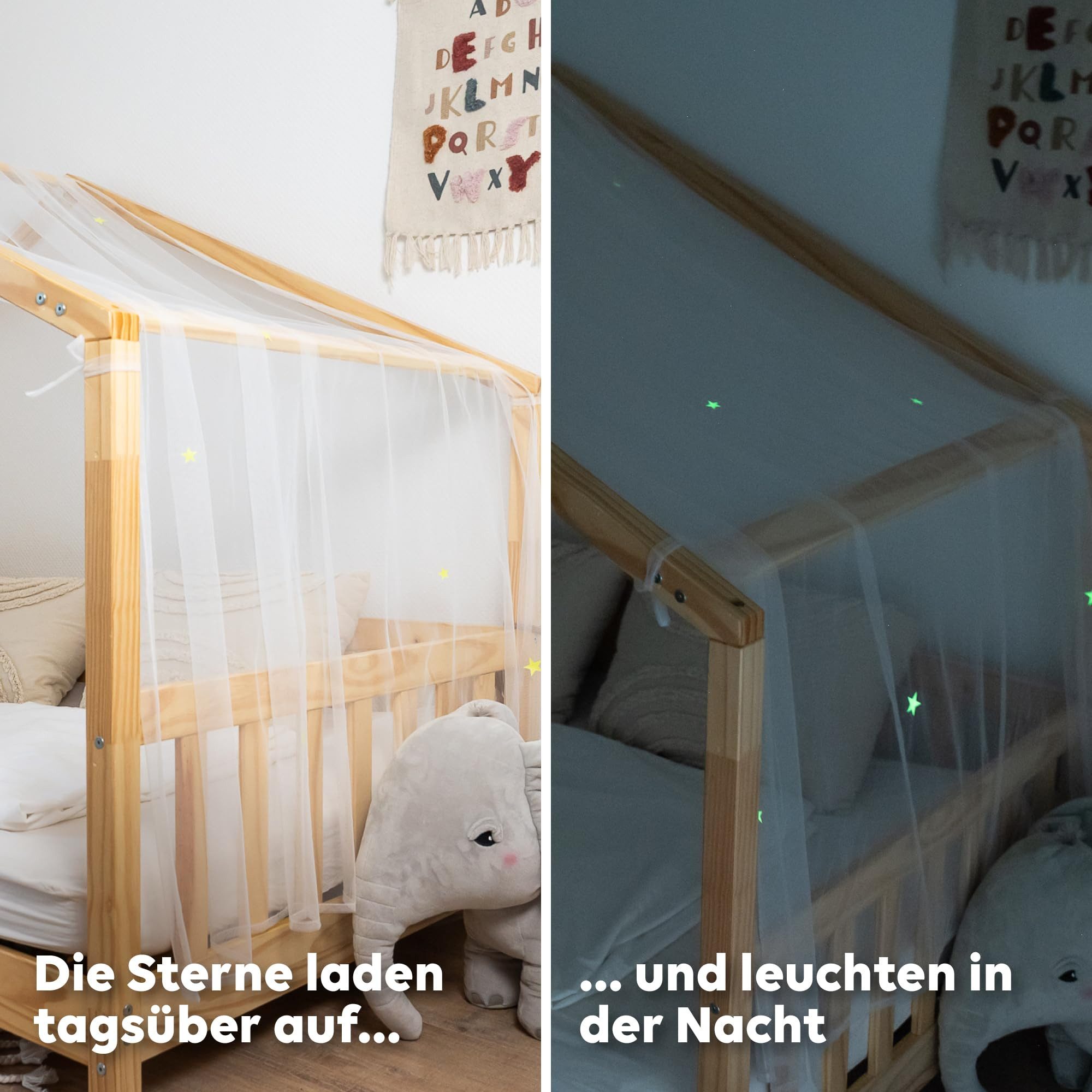 lilimaus Betthimmel Himmel für Hausbett mit leuchtenden Sternen - 1 Stoffbahn (1-tlg), leuchtende Sterne funkeln nachts sanft über dem Hausbett