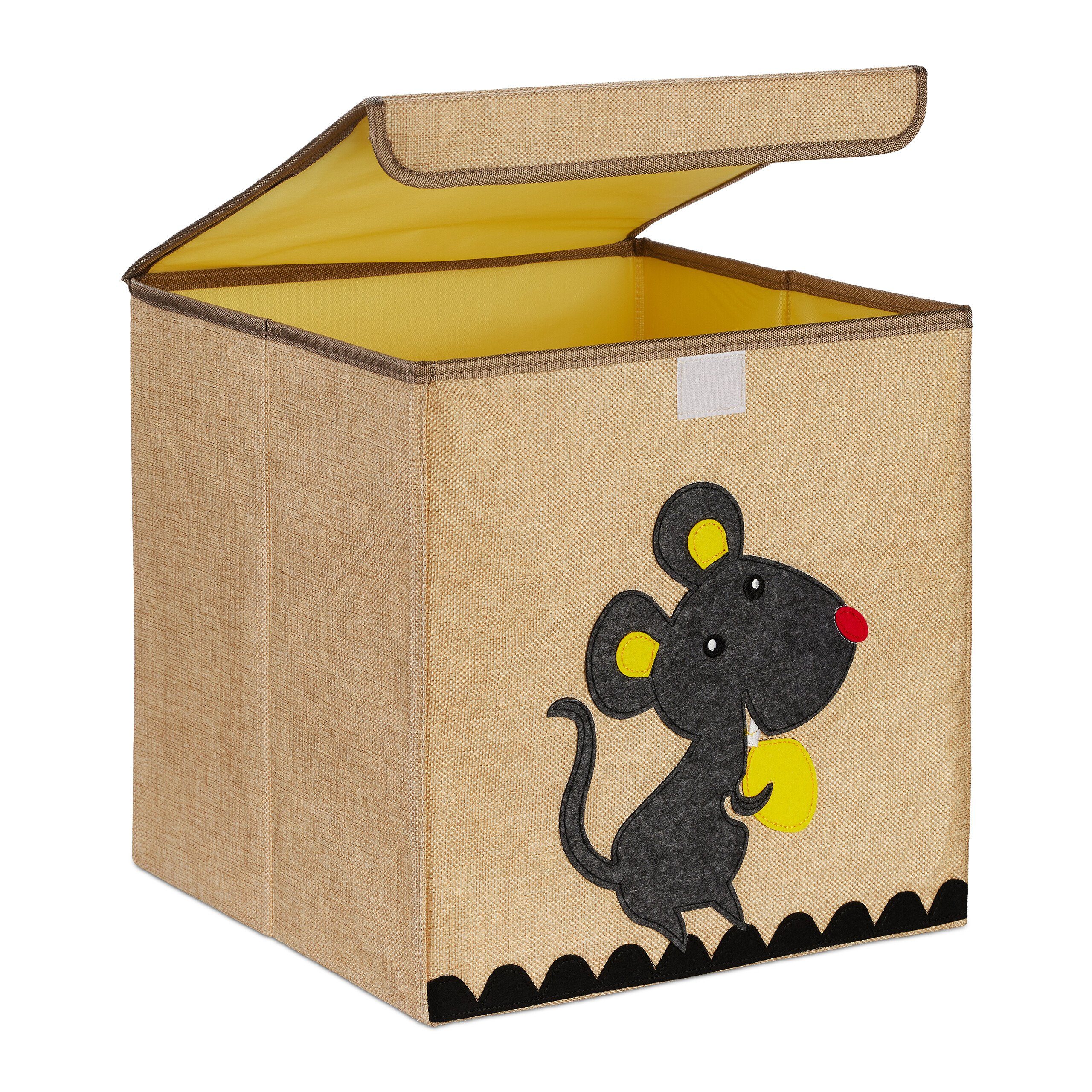 relaxdays Aufbewahrungsbox Aufbewahrungsbox für Kinder, Maus Beige Anthrazit Gelb