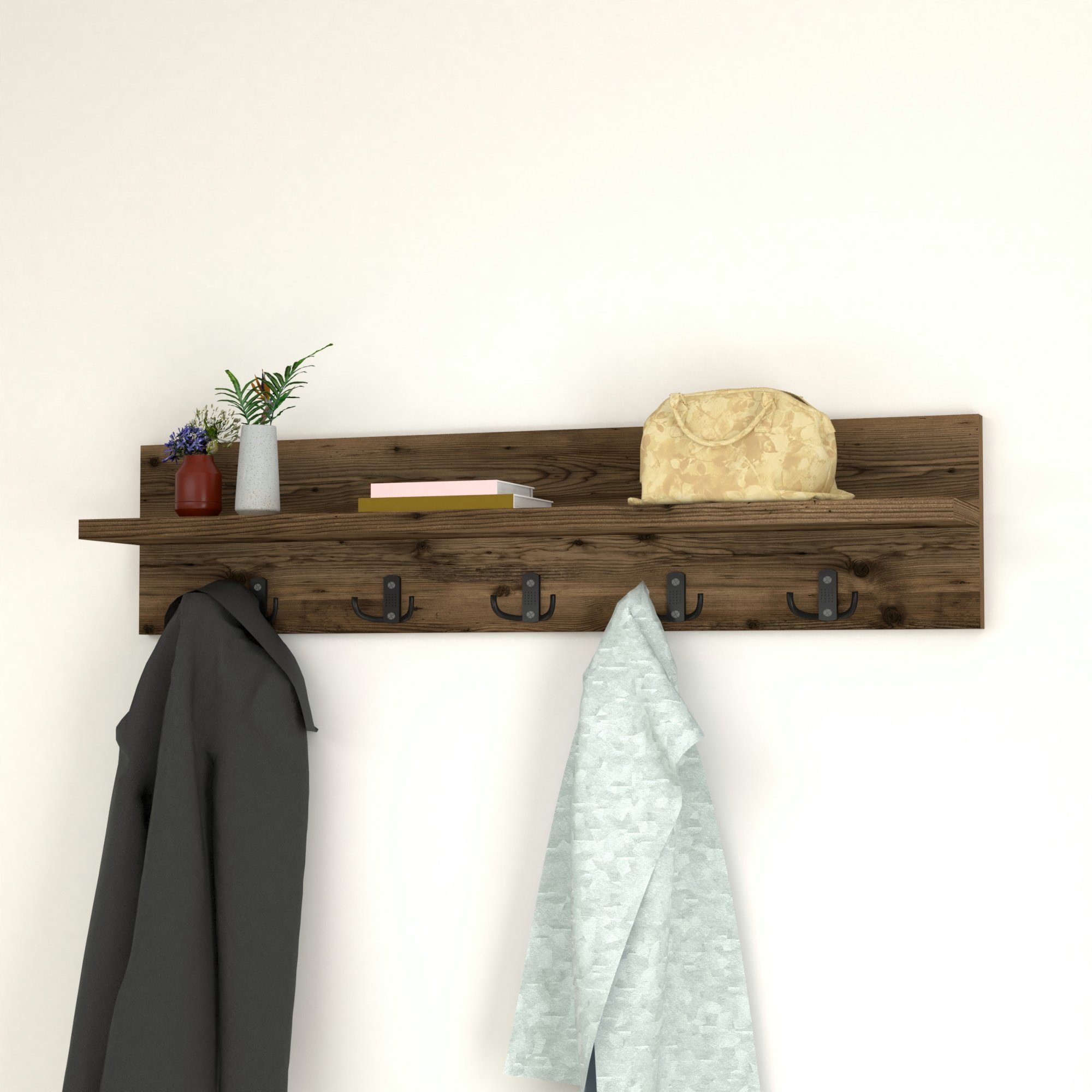 en.casa Wandgarderobe, Hammarö Flurgarderobe mit Ablage und 10 Haken Eiche, antik