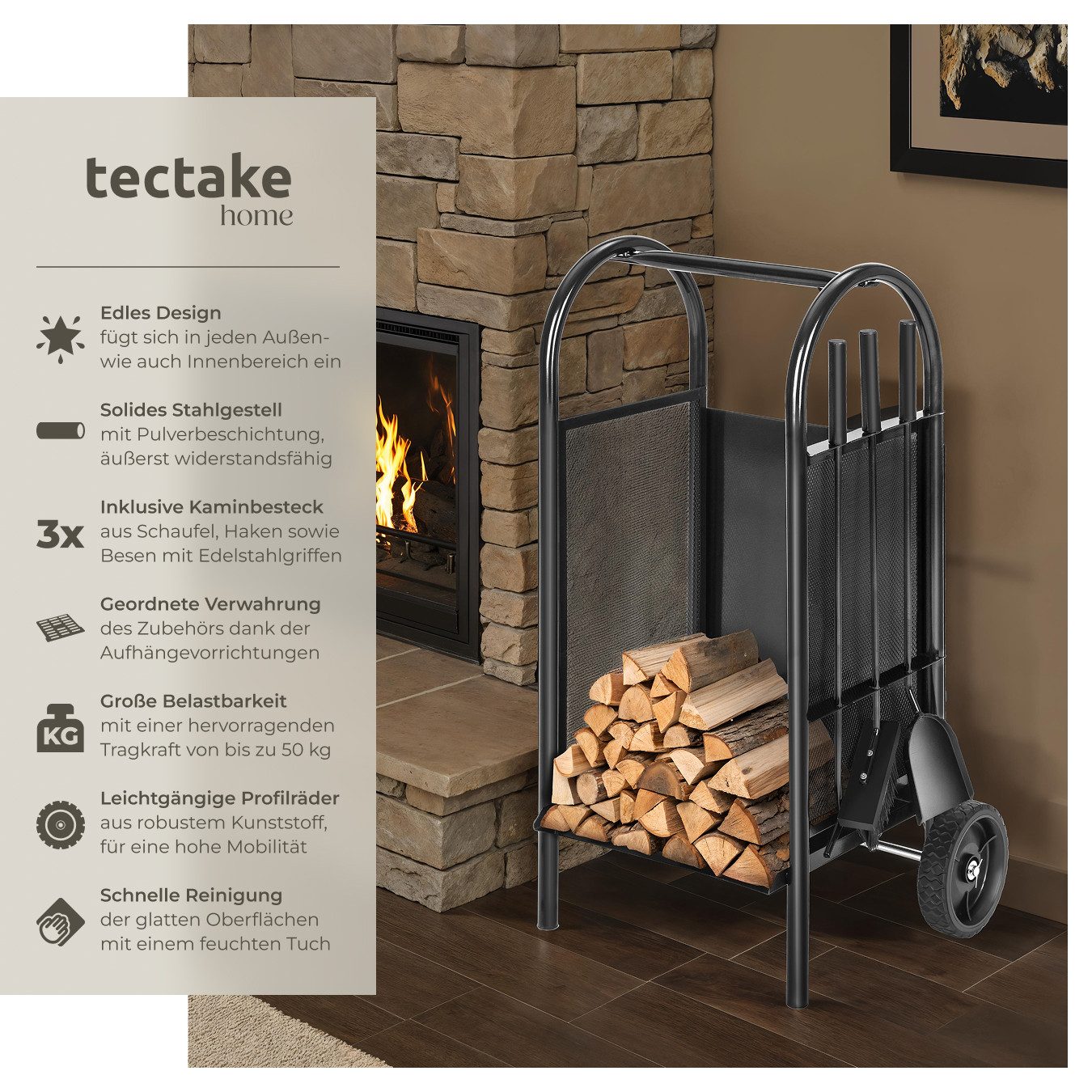 tectake Kaminholzregal Holzwagen, BxTxH:38,00x42,50x80,50 cm, aus günstig online kaufen