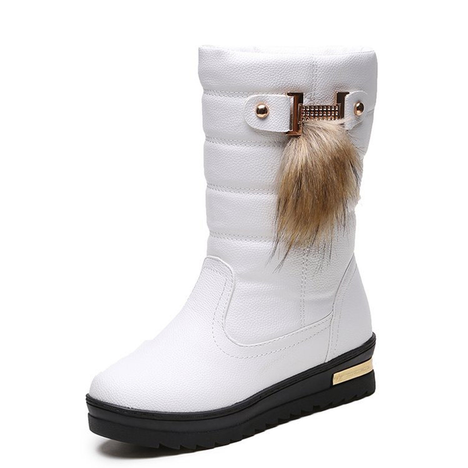Daisred Damen Schneestiefel Gepolsterte Boots Geschenk-Ideen Stiefel Weiß