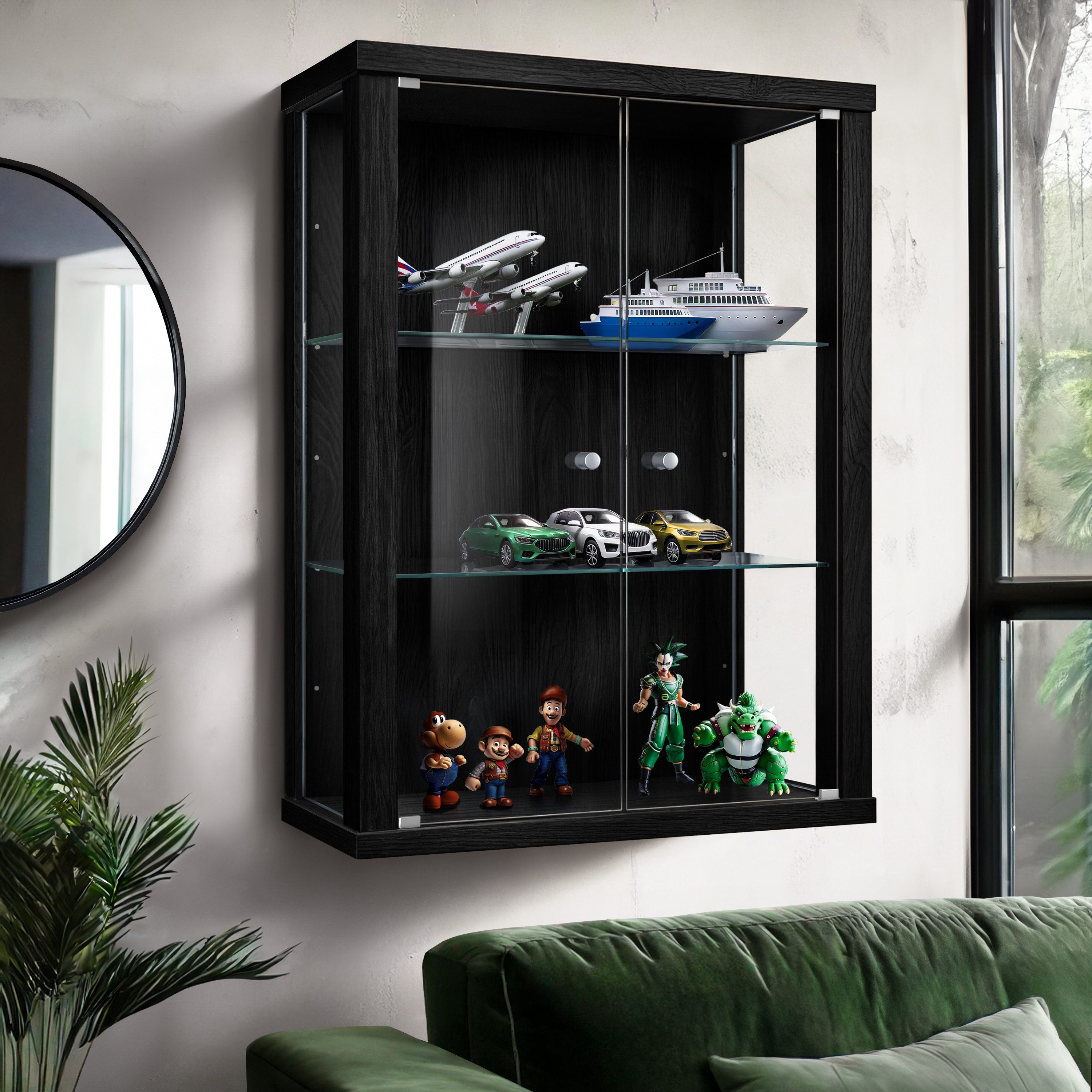 K-Möbel Hängevitrine C1012 (Glasvitrine (80x60x25 cm) mit 2 Glastüren) Glasvitrine hängend