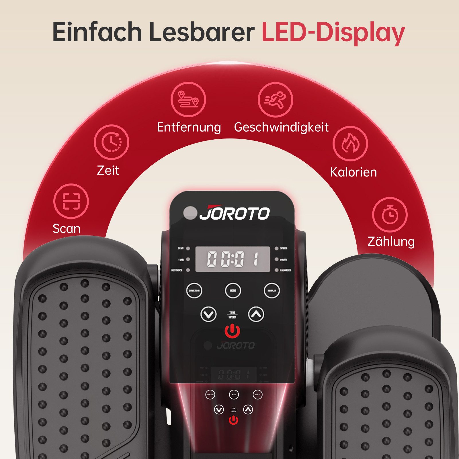 JOROTO Crosstrainer YDE10 Mini Ellipsentrainer für zu Hause, mit LED-Display und Fernbedienung, 12 Geschwindigkeitsstufe