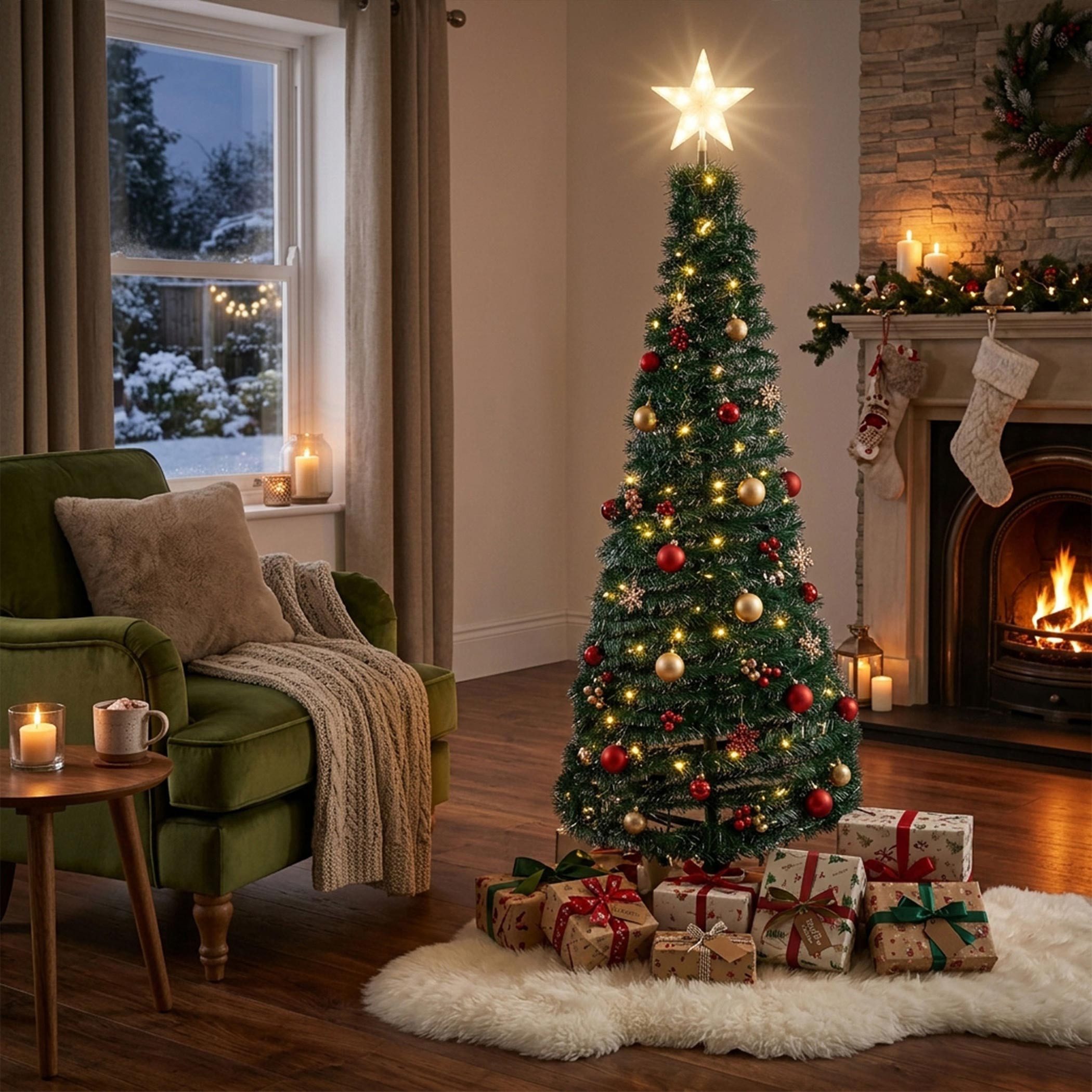 Spetebo Künstlicher Weihnachtsbaum Spiral Weihnachtsbaum 150 cm mit 120 LED - grün, Kunst Tannenbaum mit Stern Spitze für Außen und Innen – Bild 2 von 5