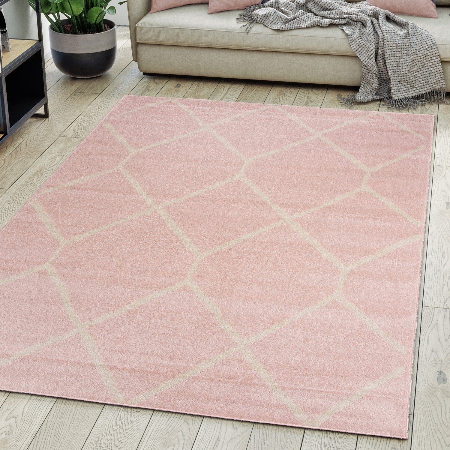 Designteppich 120 für 7 Fußbodenheizung, Teppich 170 farbe x cm, Kurzflor, Kurzflor Modern Muster Mazovia, Pink Geeignet mm, Höhe - Geometrisch
