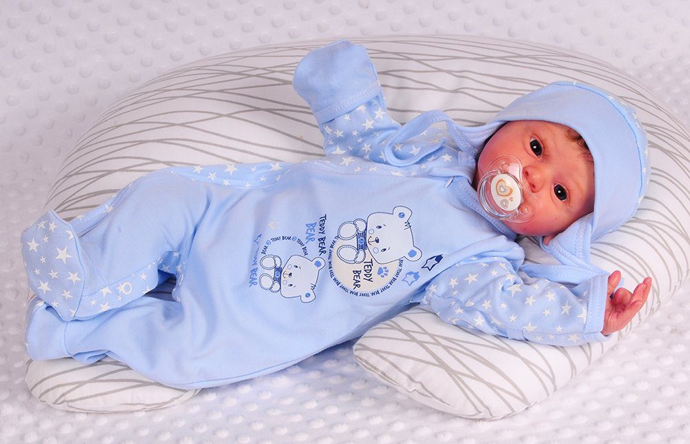 La Bortini Schlafoverall Strampler und Mütze Baby Set Schlafanzug in Blau mit Sternchen aus reiner Baumwolle, 44 50 56 62 68 74 80 86