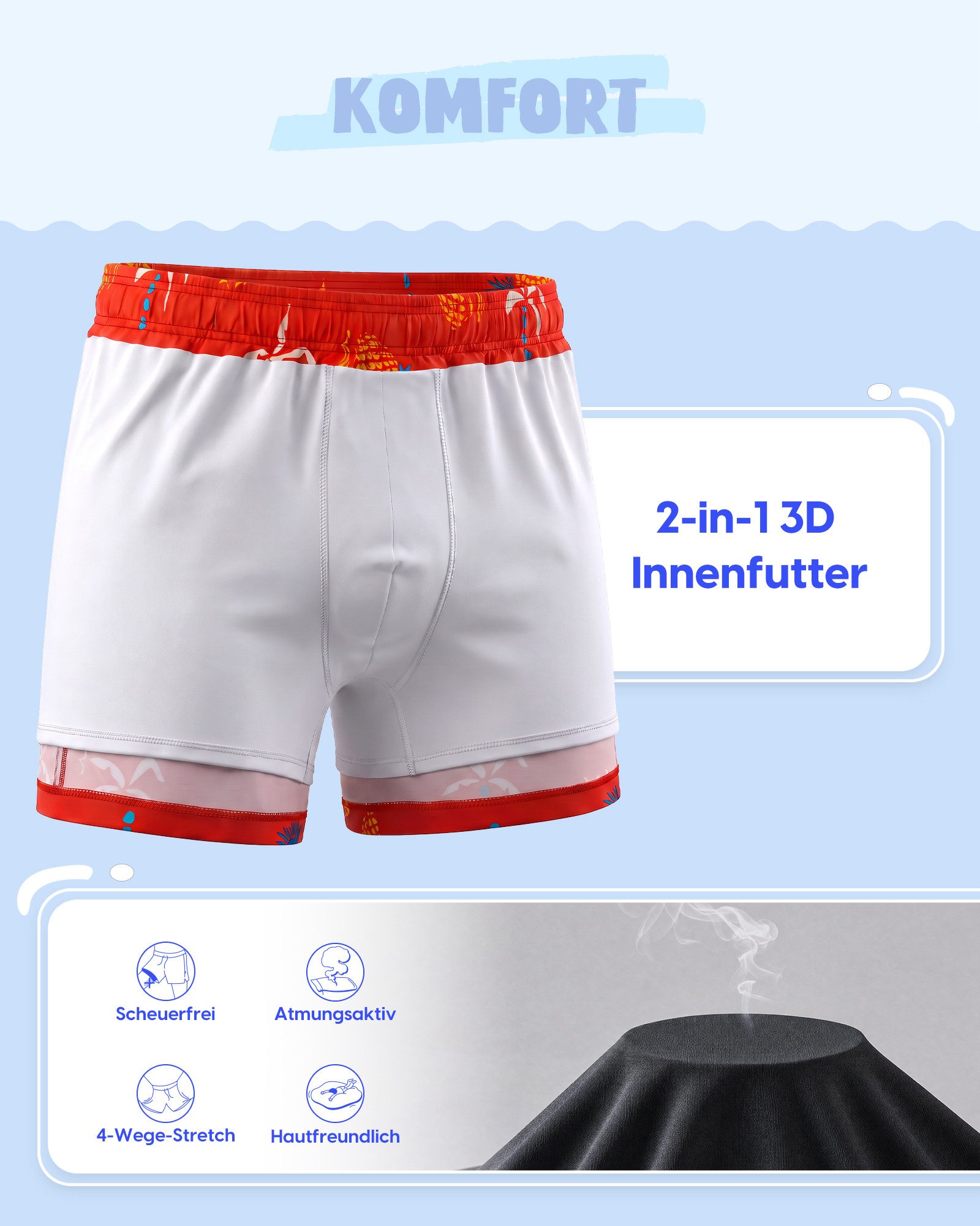 MaaMgic Badehose Shorts Jungen 2-in-1 mit verstellbarem Kordelzug (1-St) Stretch Schwimmshorts mit Innenfutter für Strand und Schwimmbad – Bild 3 von 5