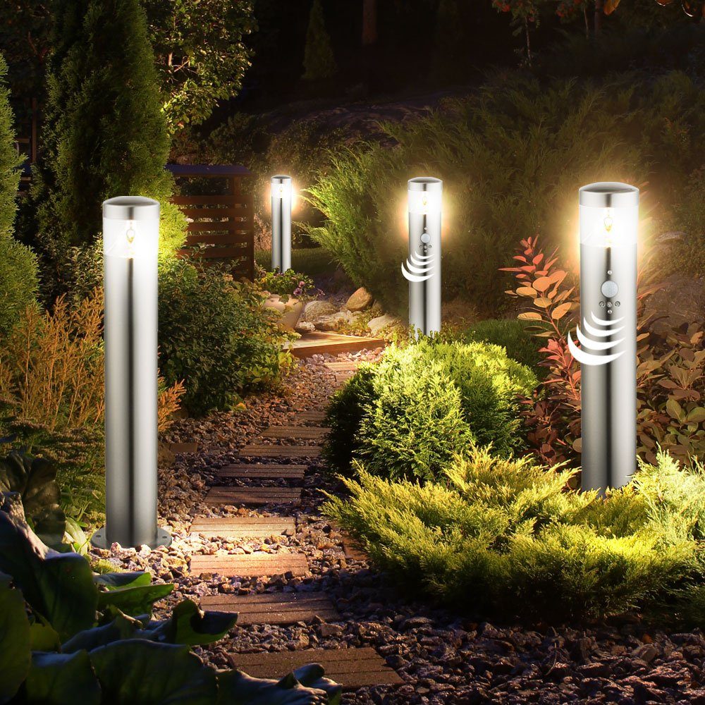 etc-shop LED Außen-Stehlampe, LED-Leuchtmittel fest verbaut, Warmweiß, 4er Set LED Außen Lampen Garten Weg Bewegungs Sensor