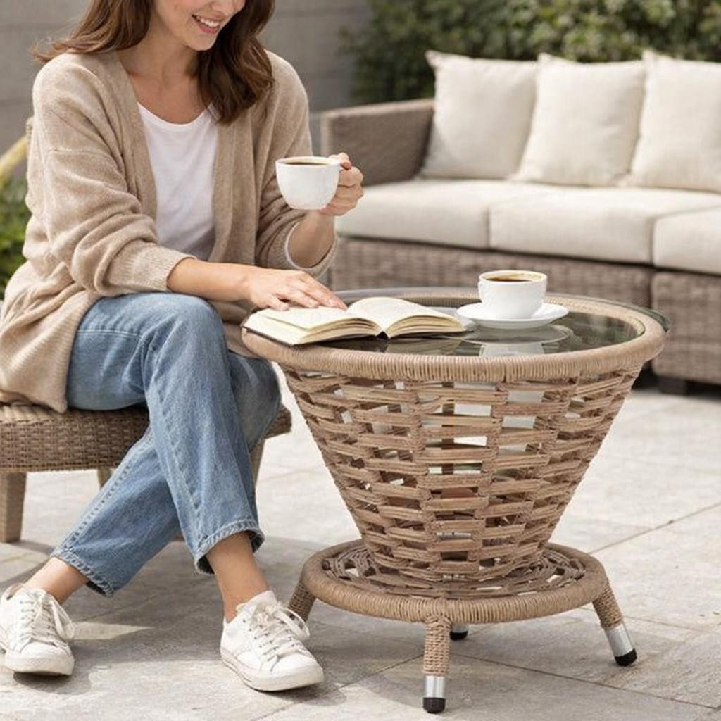 Xlmoebel Gartentisch Exklusiver runder Couchtisch mit Glasplatte im modernen Design (1-St), Made in Europa