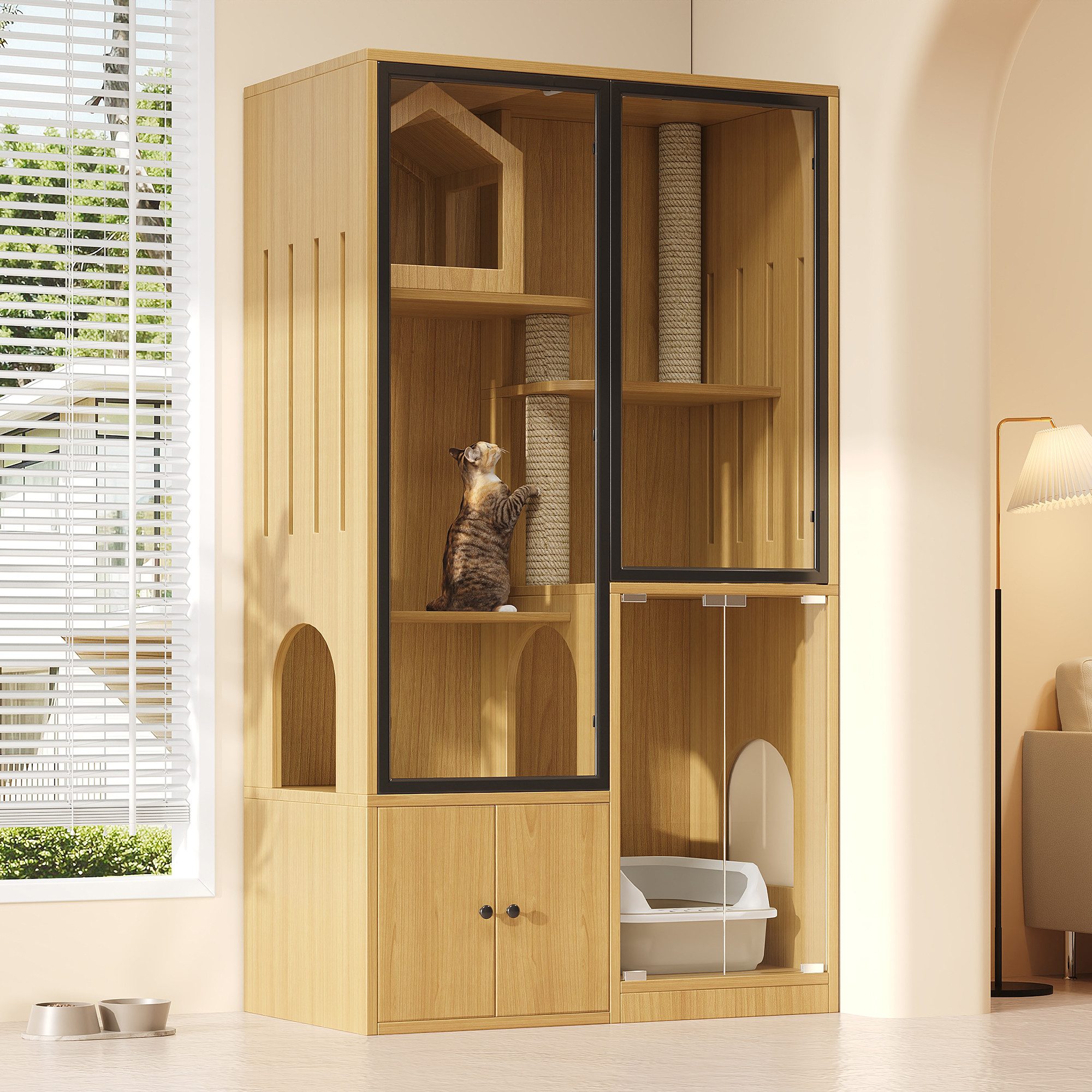 OKWISH Tierhaus vierstockiger großer Katzenzaun, Glas-Katzenhaus, mit Kratz günstig online kaufen