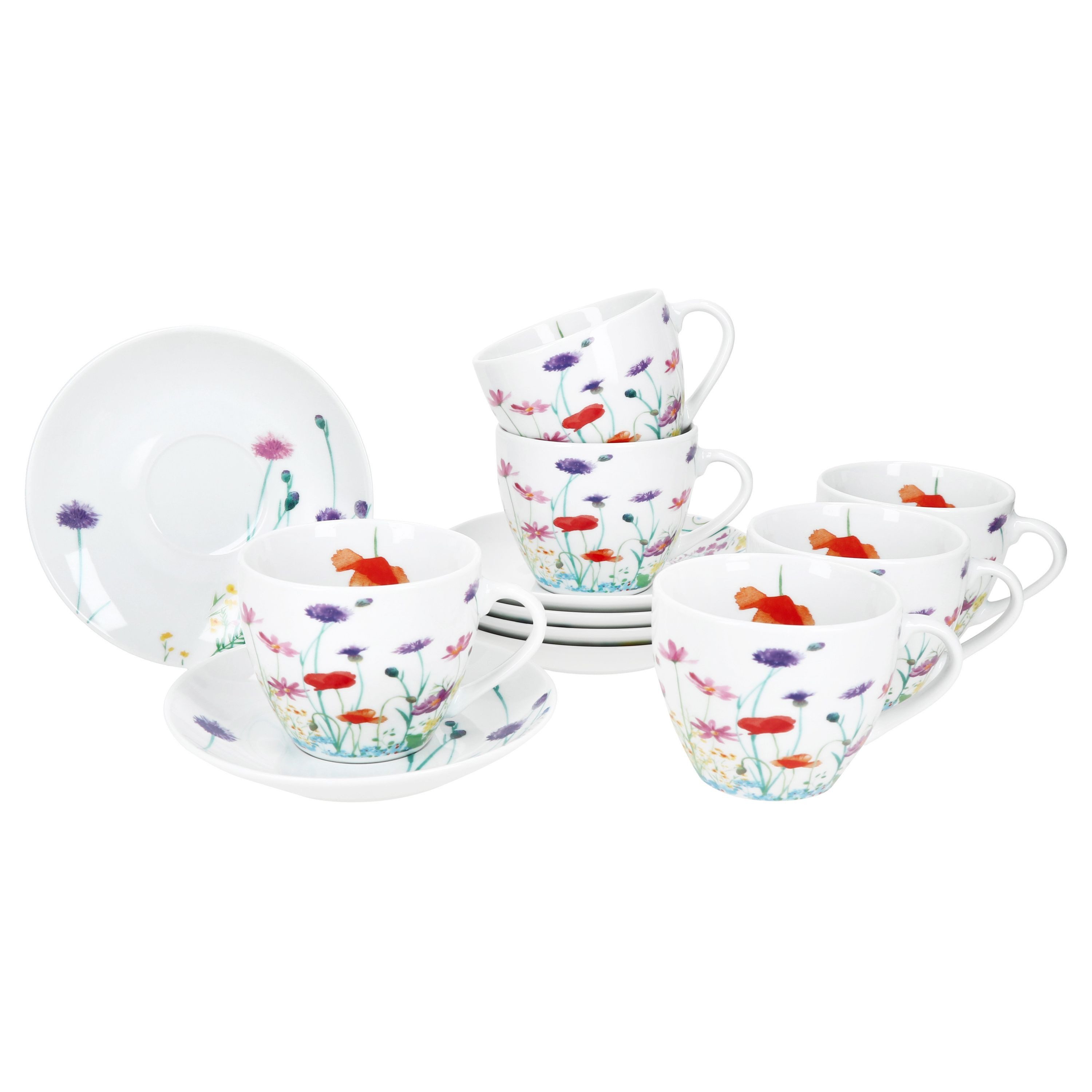 MamboCat Tasse 6er Set Marie Kaffeetassen mit Untertassen 6 Personen Porzellan Tee, Porzellan