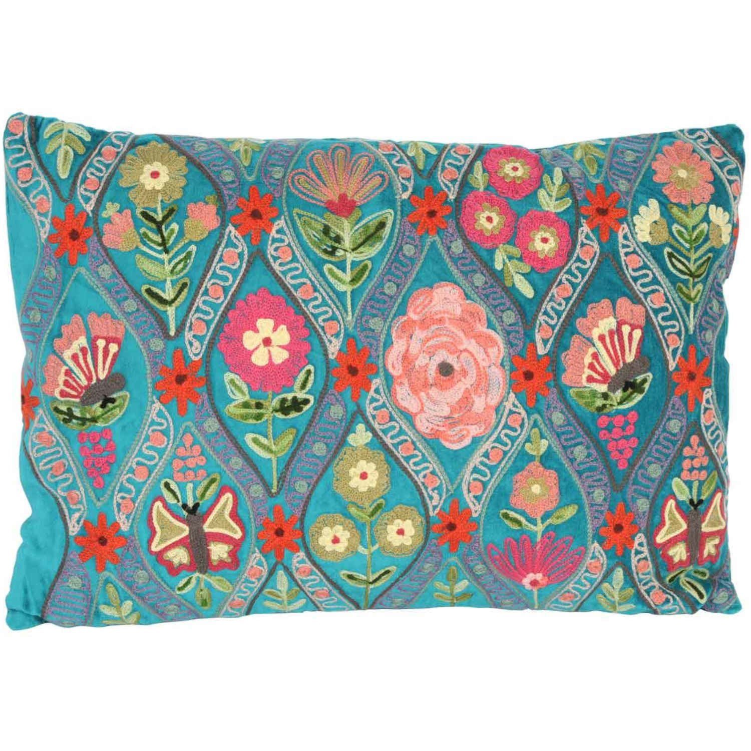 Casa Moro Dekokissen Samt Kissen Jolina 48x30 mit Blumen & Schmetterlingen bestickt, Kissenhülle mit Füllung