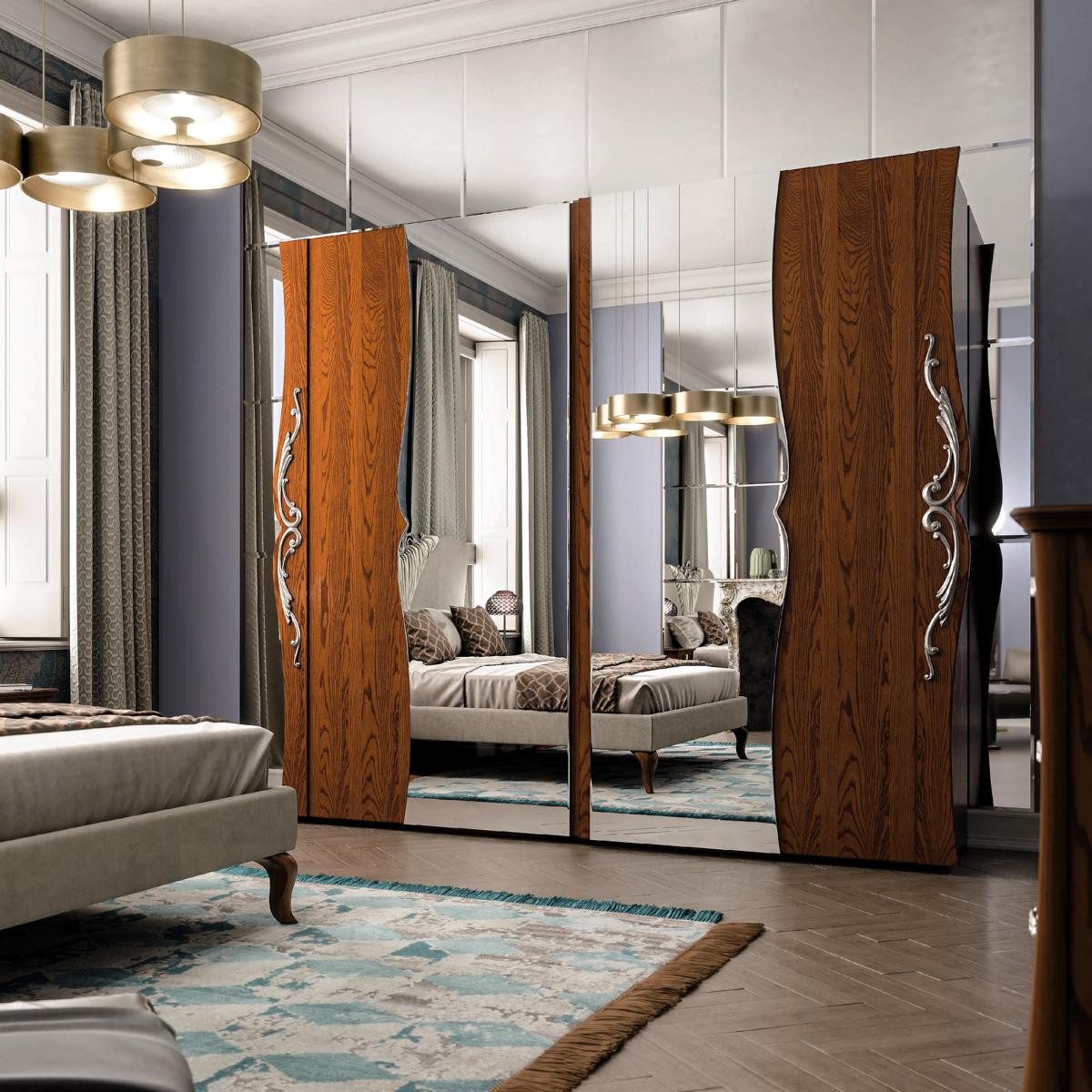 Kleiderschrank Brauner Barock Schrank aus Holz für das Schlafzimmer