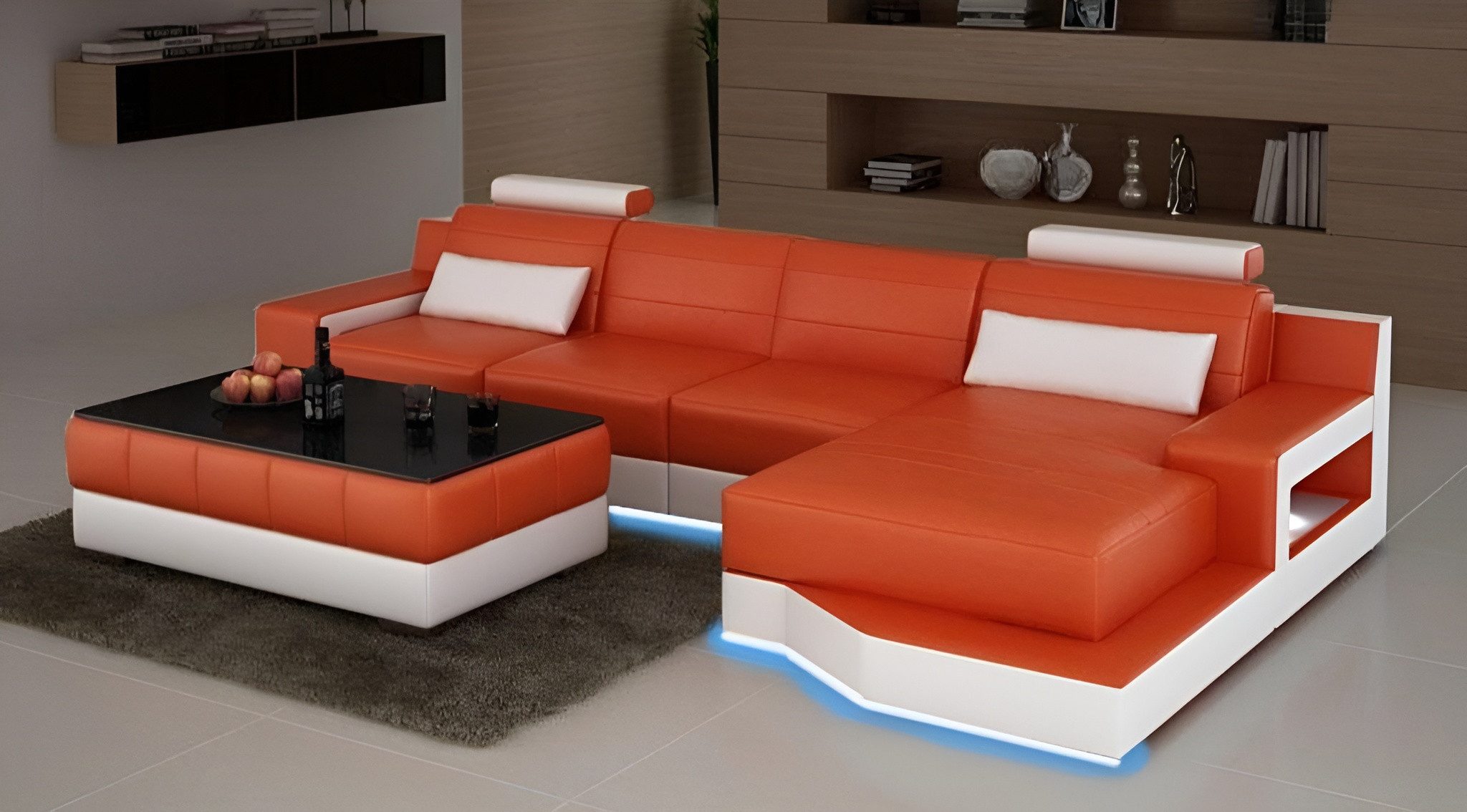 Xlmoebel Ecksofa Maßgefertigtes Ledersofa mit USB-Anschluss und Bettfunktion, Ecksofa, Hergestellt in Europa