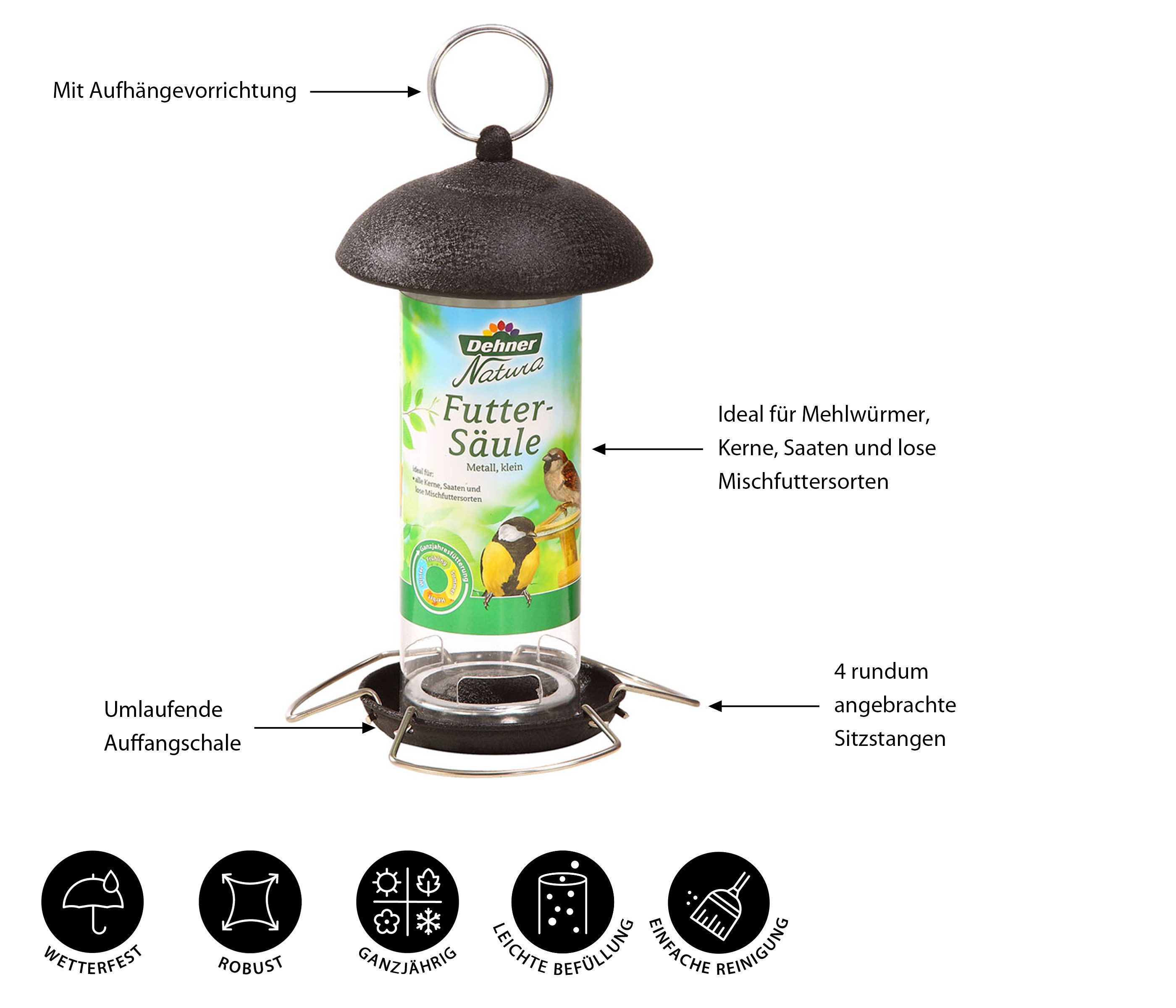Dehner Vogelhaus Natura Futtersäule klein, 21 x 13 x 13 cm, Metall