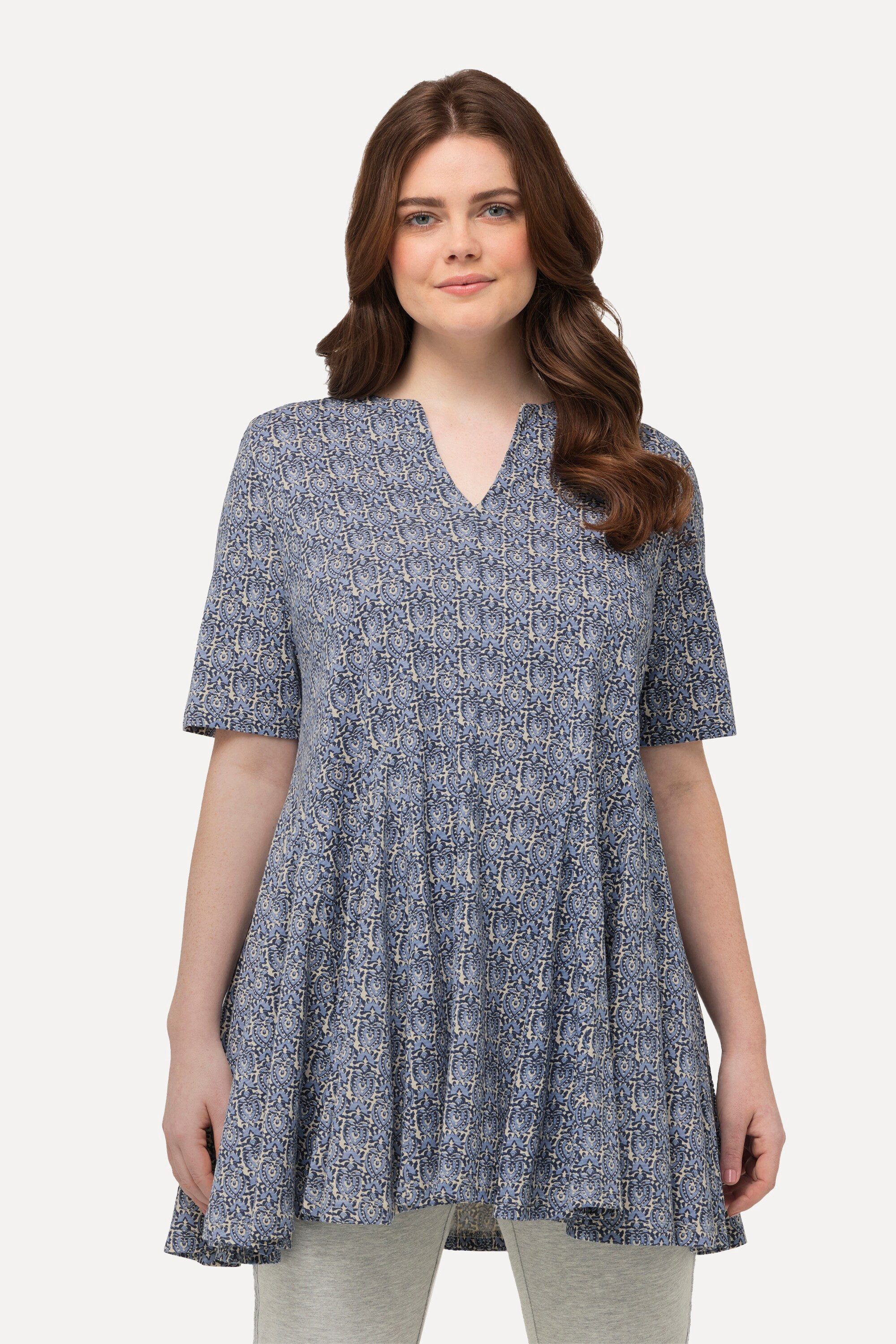 Ulla Popken Longshirt Longshirt Godetfalten Tunika-Ausschnitt günstig online kaufen