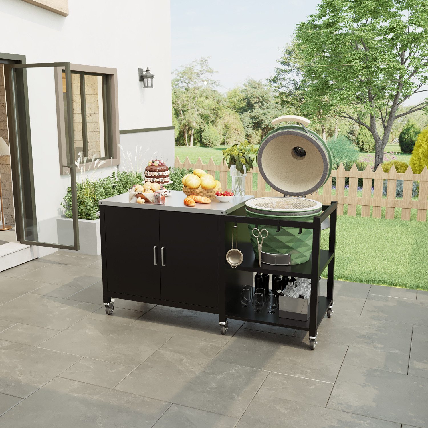 FUFU&GAGA Outdoor-Küchenmodul Outdoor- und Indoor-Grillwagen, Schwarz, Eise günstig online kaufen