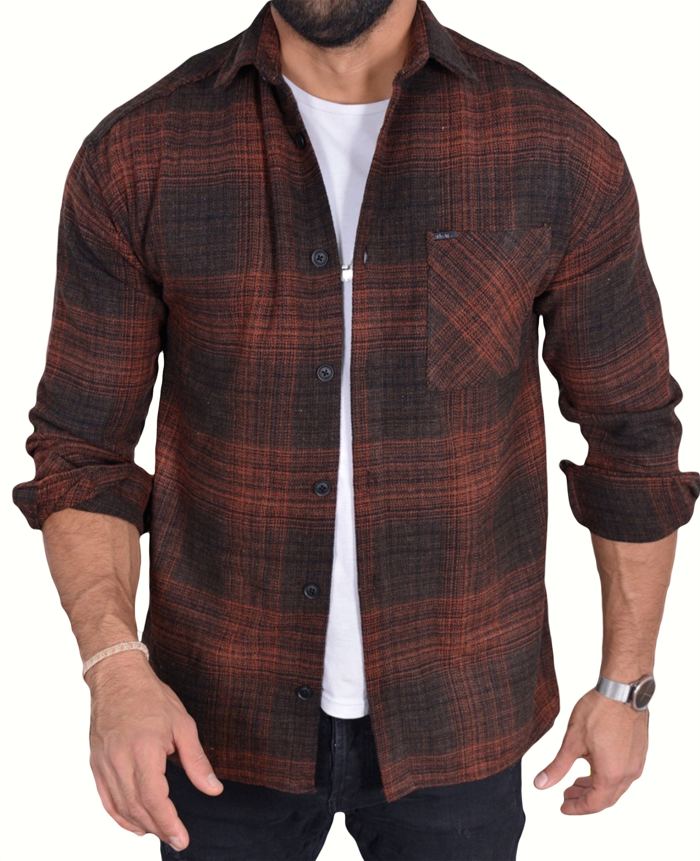 Megaman Jeans Flanellhemd Herren Holzfällerhemd Flanellhemd Kariert Freizeithemd Jacke Regular Langarm Holzfäller-Hemd