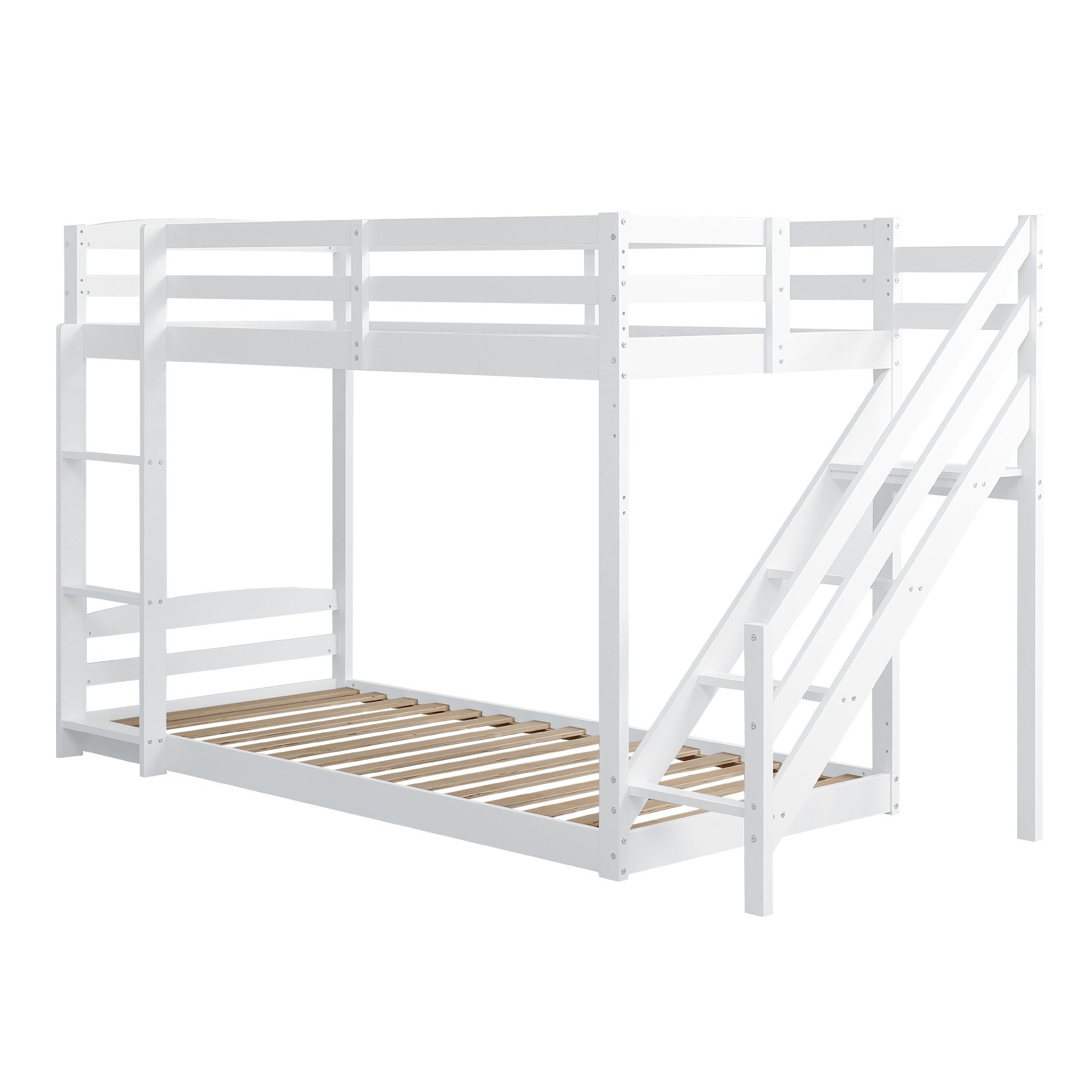 Massivholz, mit Ulife zwei Kinderbett Sicherheitstreppen, Weiß Etagenbett cm 90×200