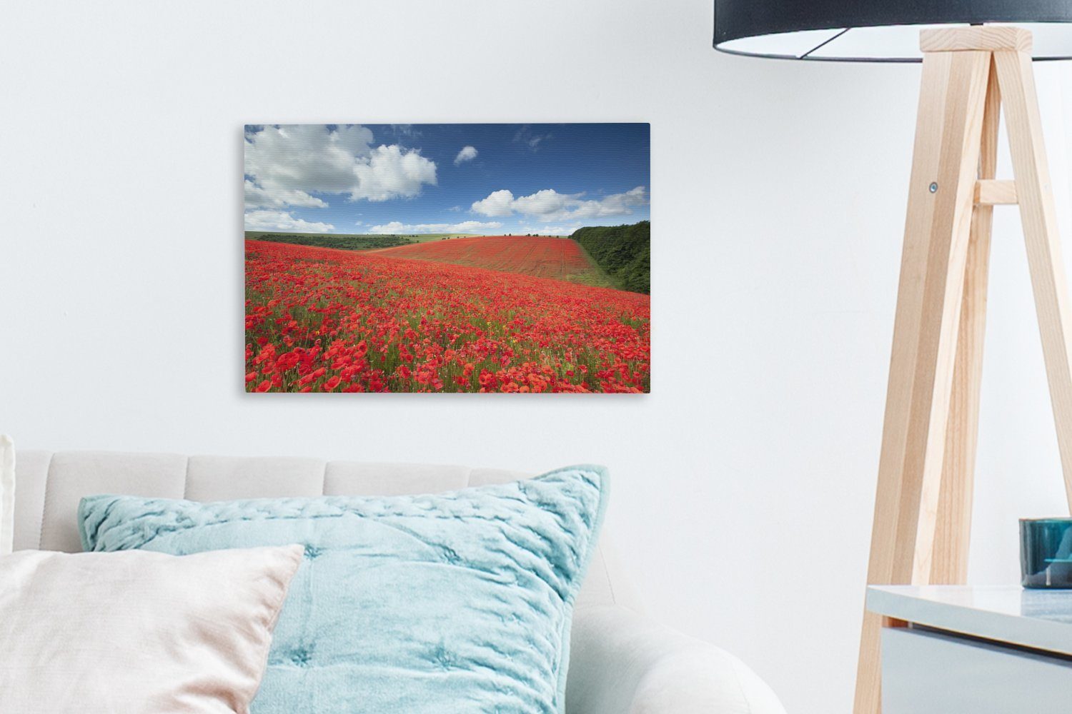 Mohnblumen Leinwandbild 30x20 Wanddeko, cm OneMillionCanvasses® - Aufhängefertig, Wandbild Blumen Himmel, (1 Leinwandbilder, - St),