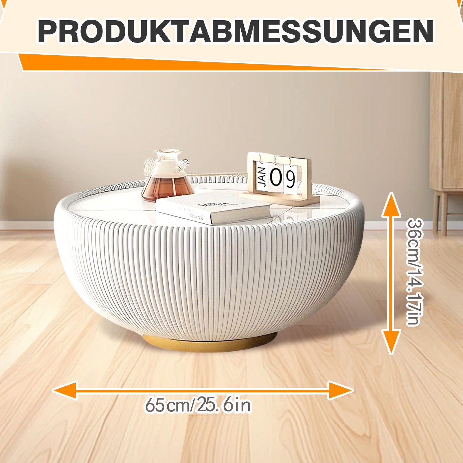 TWSOUL Couchtisch Moderner Runder Beistelltisch mit Keramik-Platte & geriff günstig online kaufen