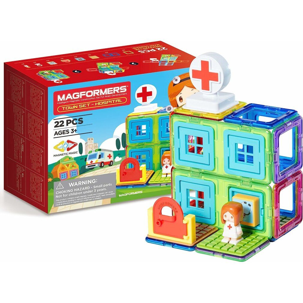 MAGFORMERS Town Hospital 22 Stück Konstruktions-Spielset, (Packung)