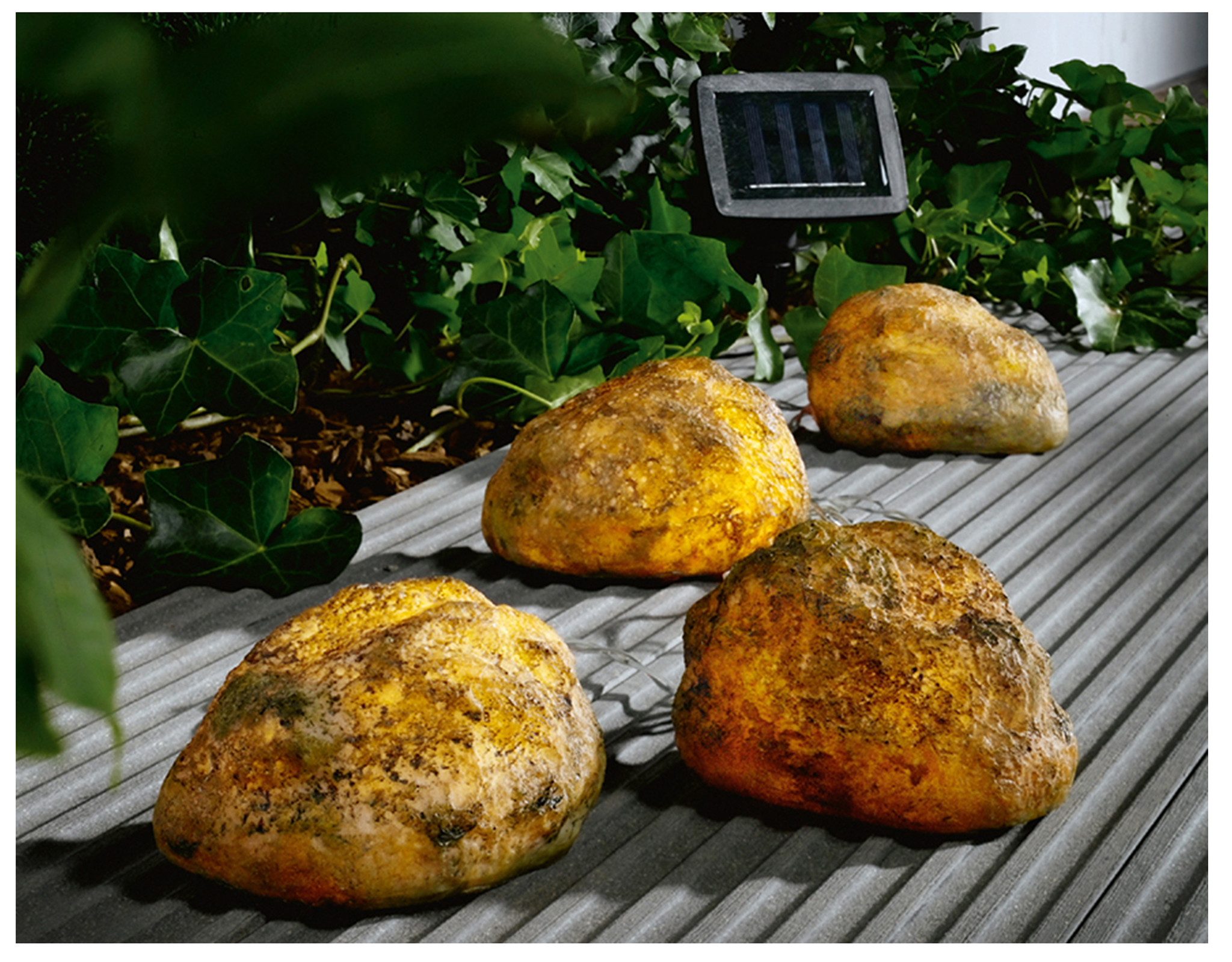 Livarno home Lichterkette Garten Bodenlichterkette Beleuchtung Steinoptik Solar LED 4 Steine